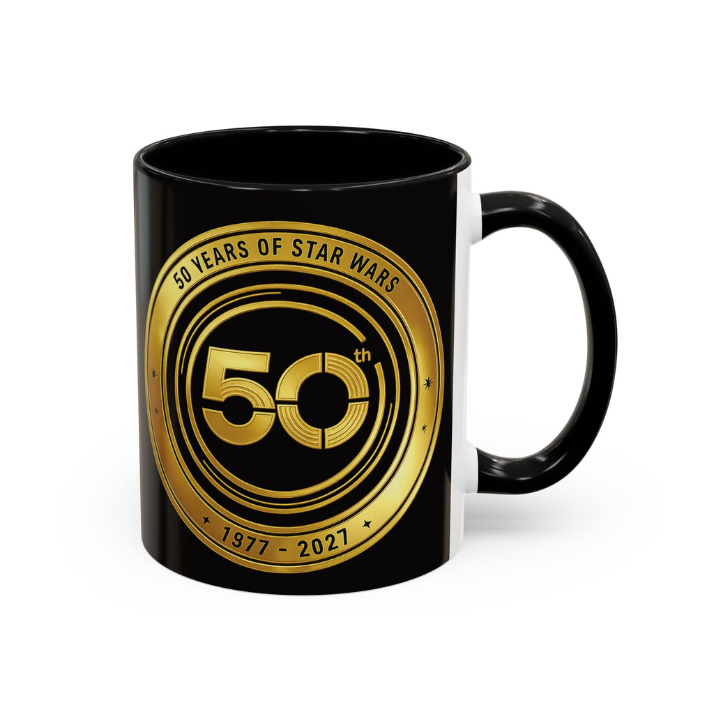 50th Anniversary Star Wars Coffee Mug — 1977–2021 Gold Emblem Accent Mug (11/15 oz)