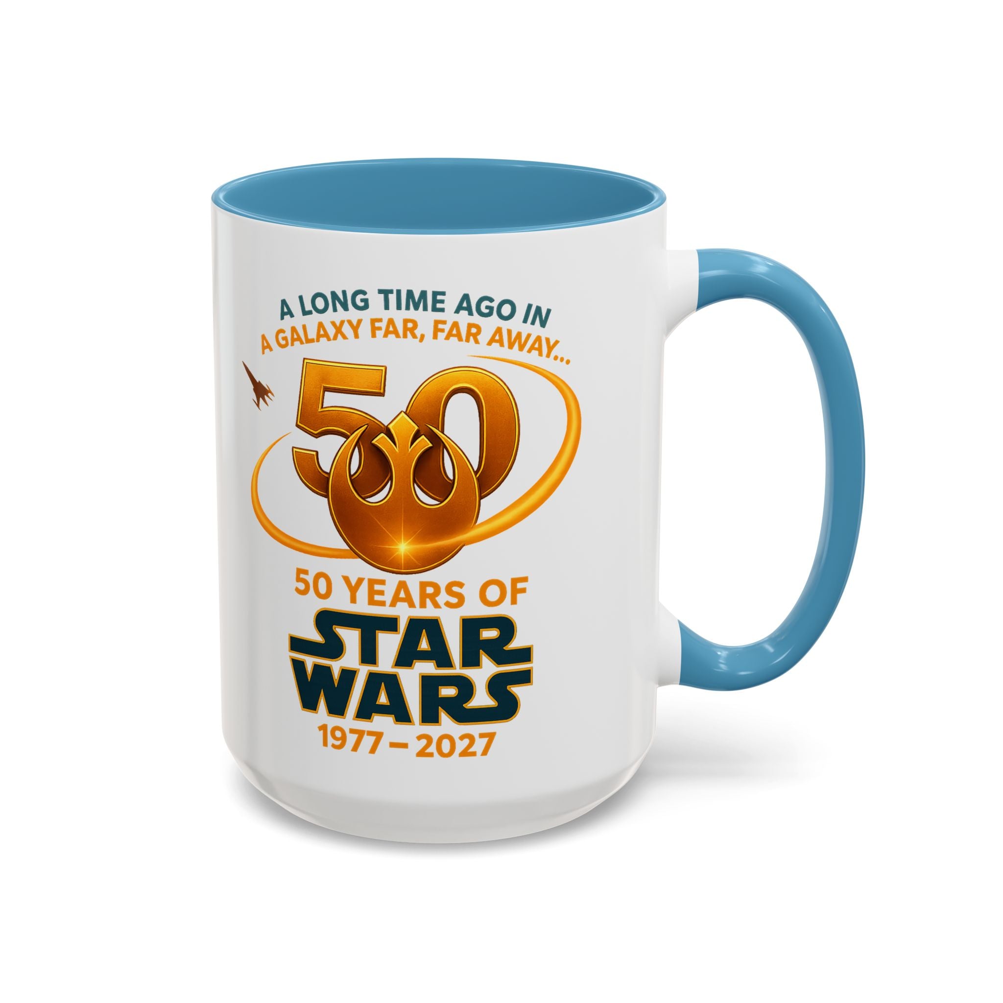Star Wars 50th Anniversary Accent Coffee Mug — “A Long Time Ago in a Galaxy Far, Far Away” (1977–2027)