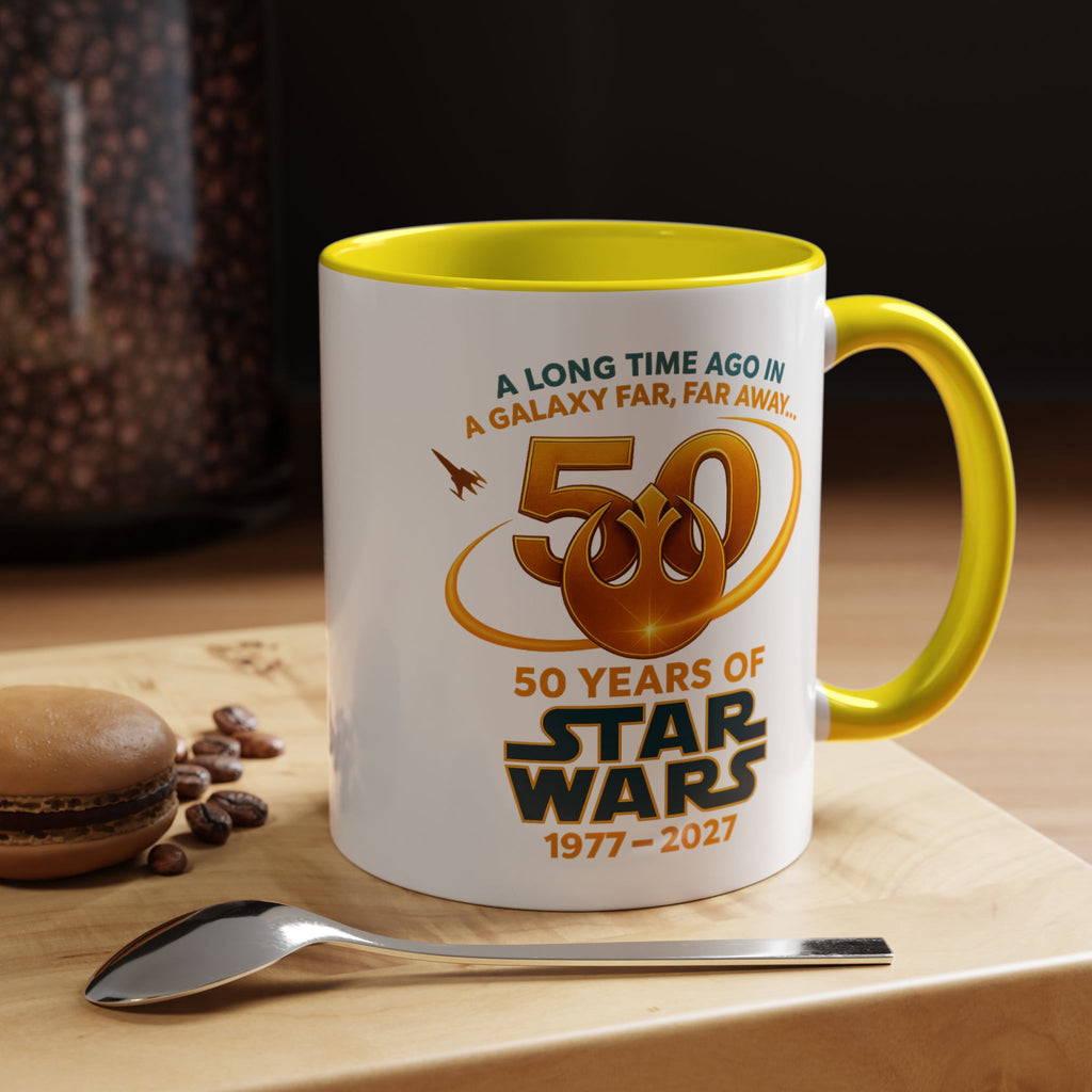 Star Wars 50th Anniversary Accent Coffee Mug — “A Long Time Ago in a Galaxy Far, Far Away” (1977–2027)