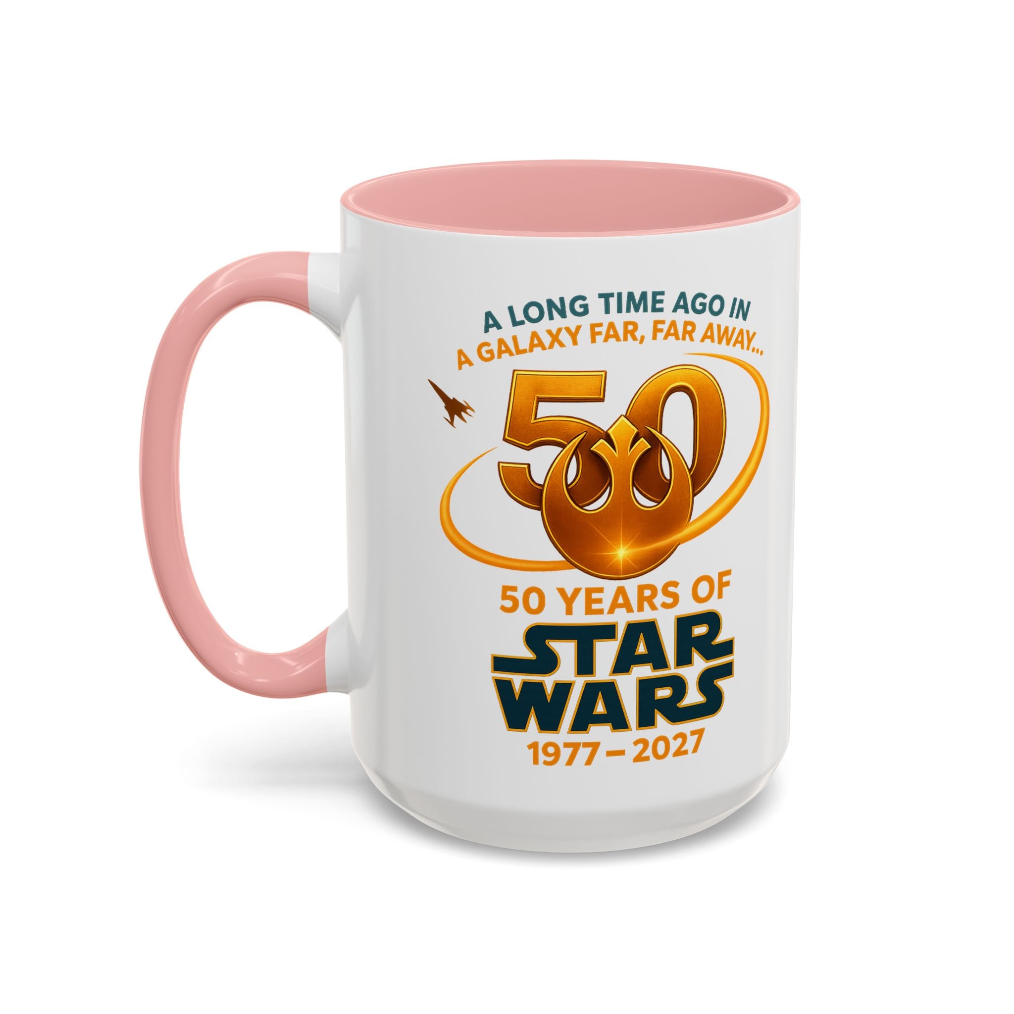 Star Wars 50th Anniversary Accent Coffee Mug — “A Long Time Ago in a Galaxy Far, Far Away” (1977–2027)