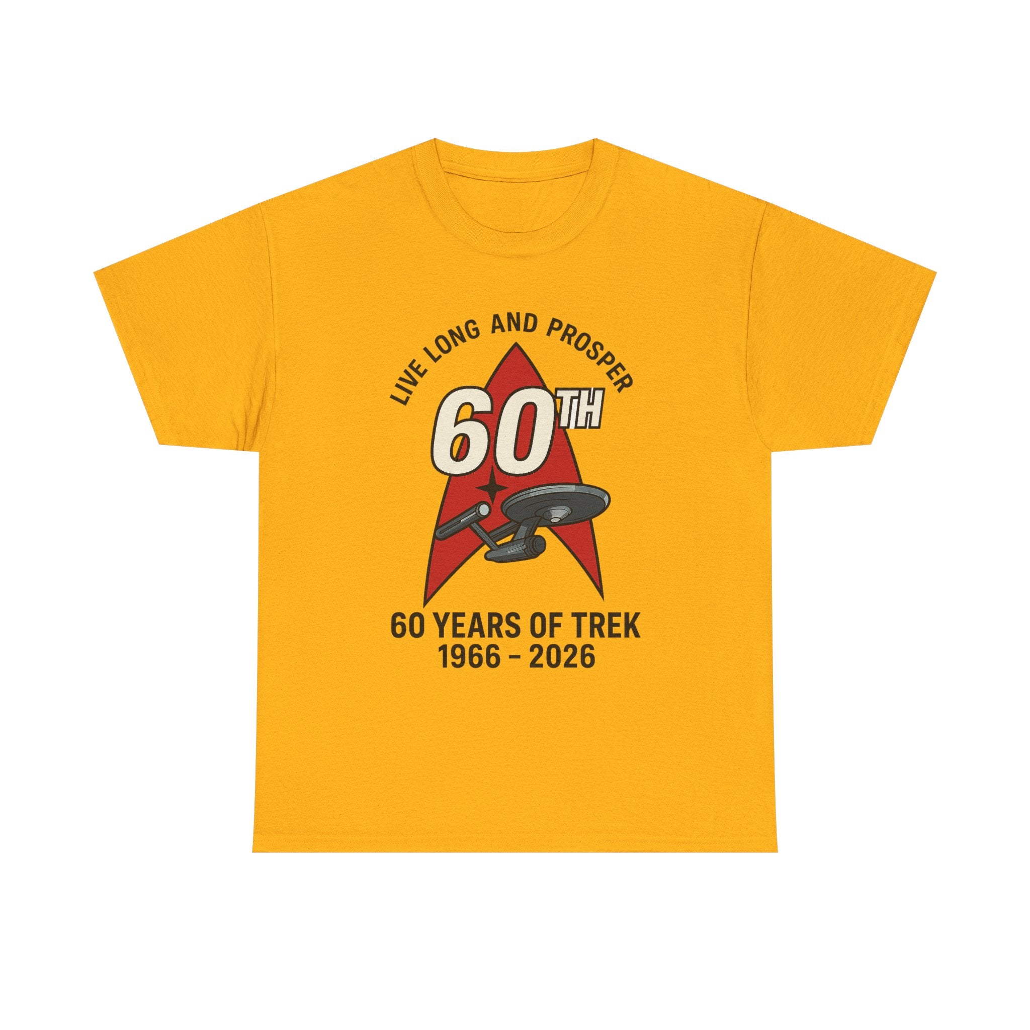 60th Star Trek Anniversary T‑Shirt — "Live Long and Prosper" 1966–2026 Red