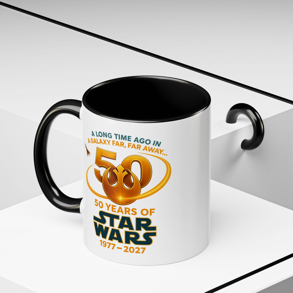 Star Wars 50th Anniversary Accent Coffee Mug — “A Long Time Ago in a Galaxy Far, Far Away” (1977–2027)