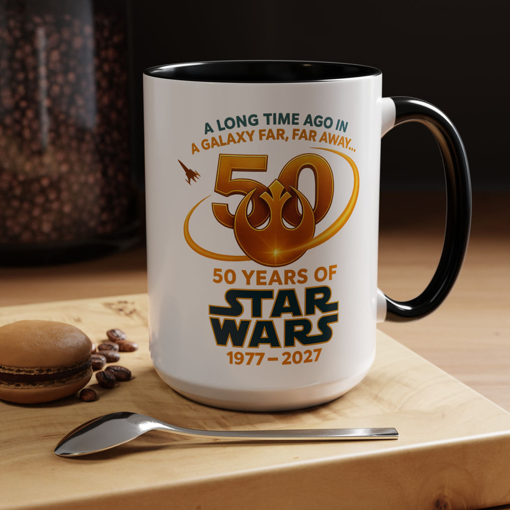 Star Wars 50th Anniversary Accent Coffee Mug — “A Long Time Ago in a Galaxy Far, Far Away” (1977–2027)