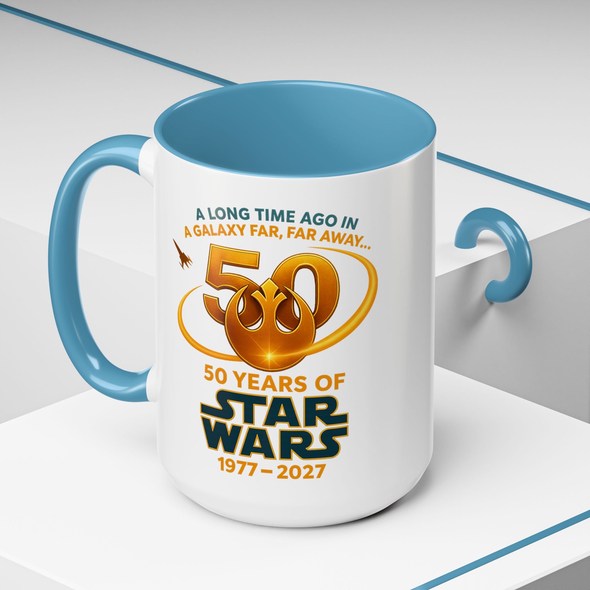 Star Wars 50th Anniversary Accent Coffee Mug — “A Long Time Ago in a Galaxy Far, Far Away” (1977–2027)