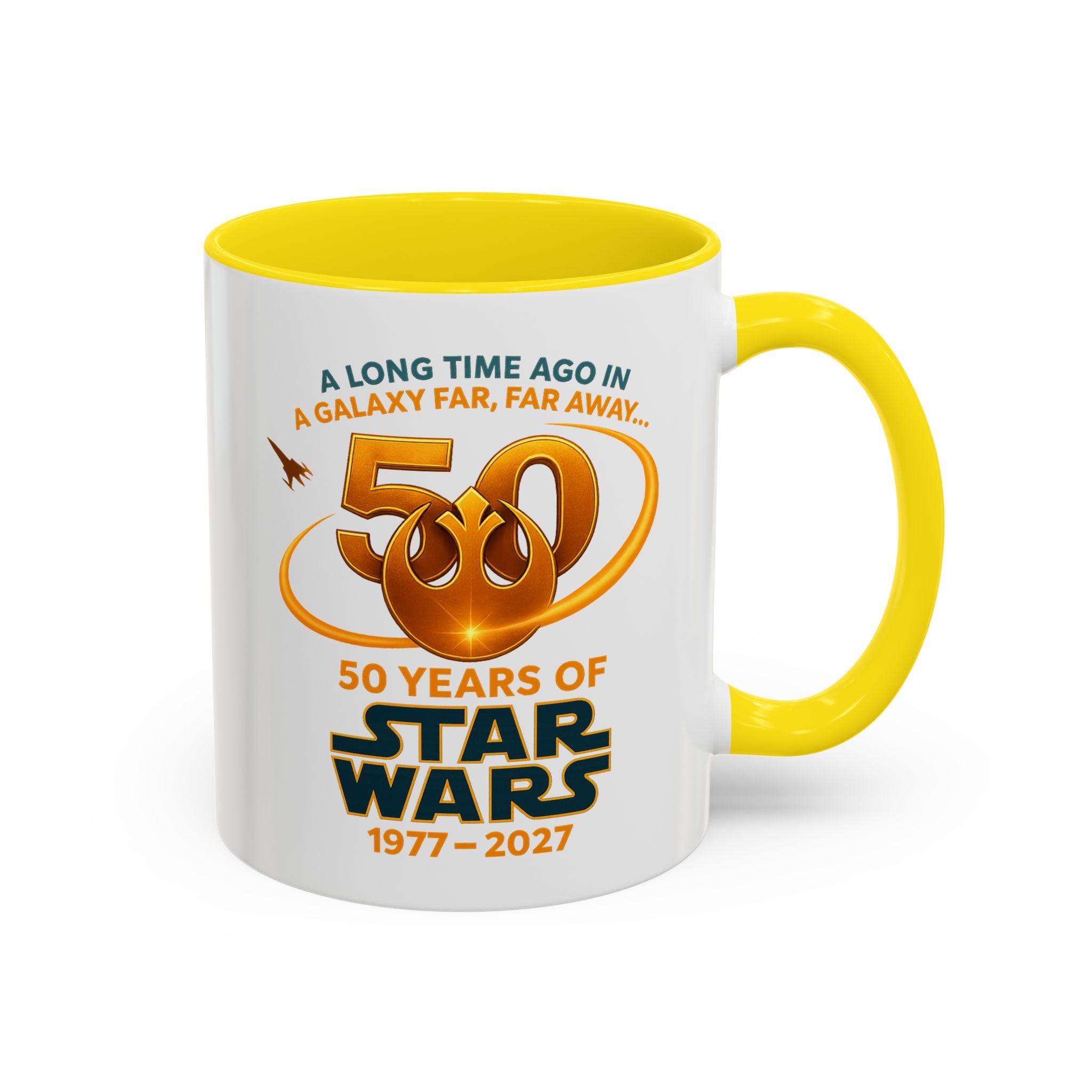 Star Wars 50th Anniversary Accent Coffee Mug — “A Long Time Ago in a Galaxy Far, Far Away” (1977–2027)