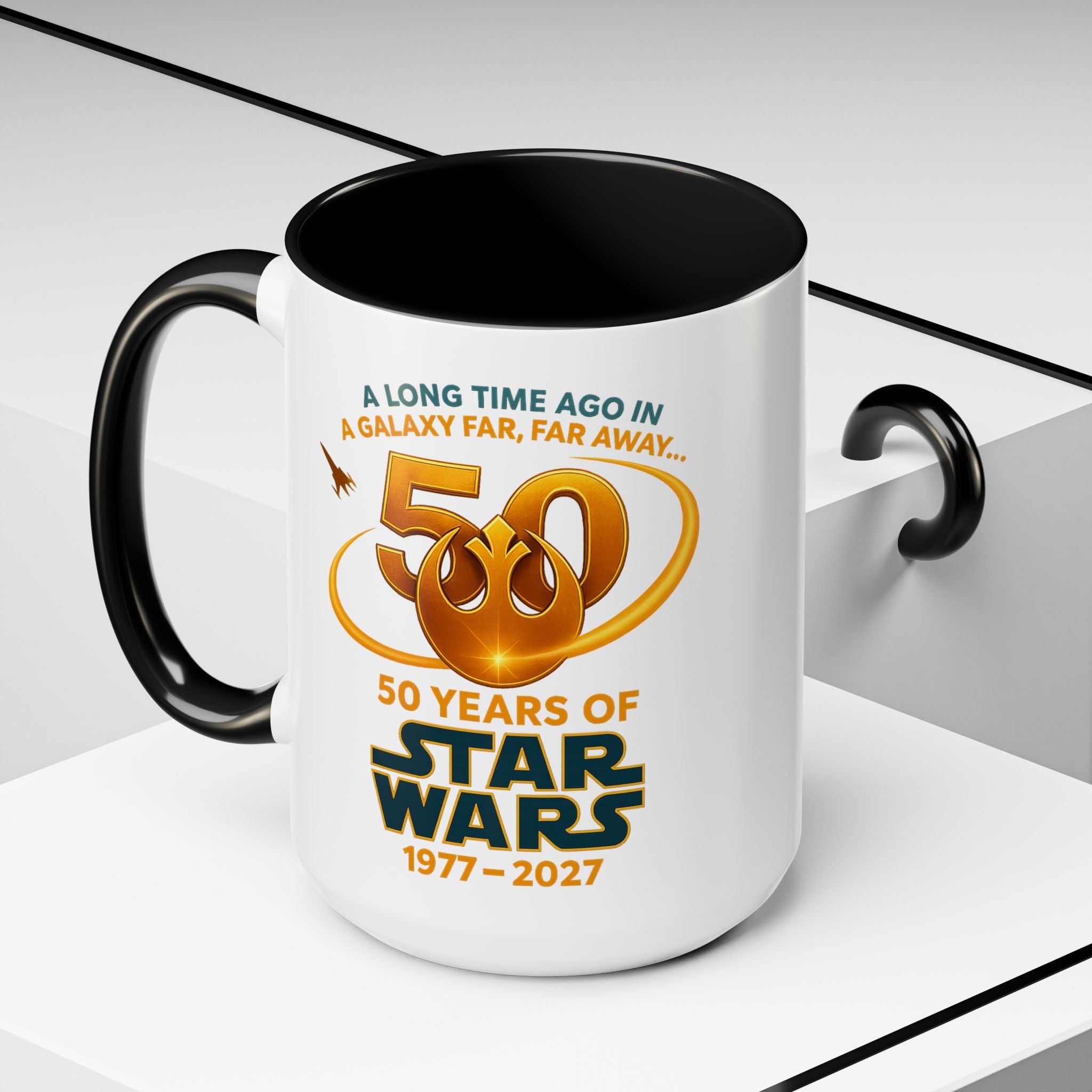 Star Wars 50th Anniversary Accent Coffee Mug — “A Long Time Ago in a Galaxy Far, Far Away” (1977–2027)