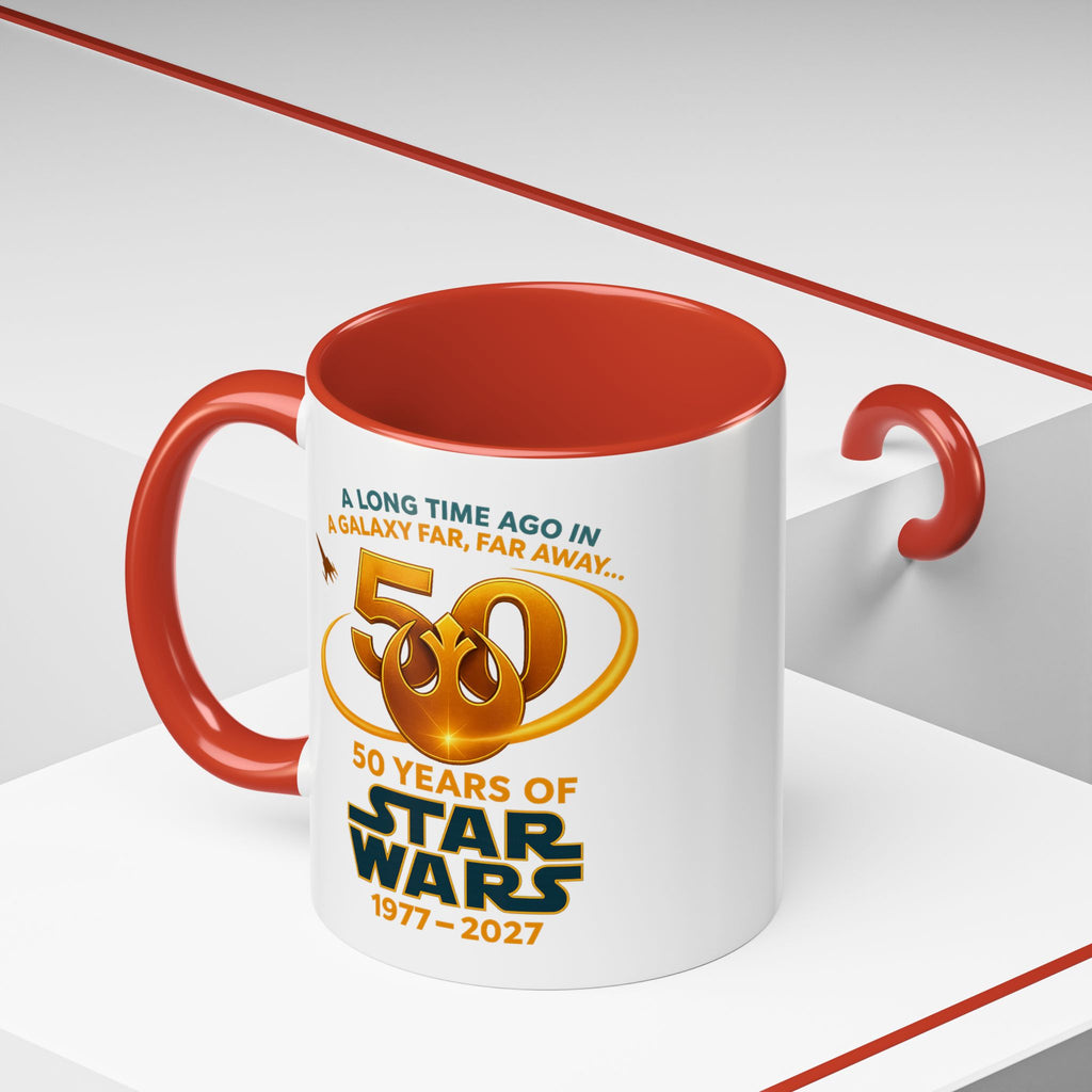 Star Wars 50th Anniversary Accent Coffee Mug — “A Long Time Ago in a Galaxy Far, Far Away” (1977–2027)