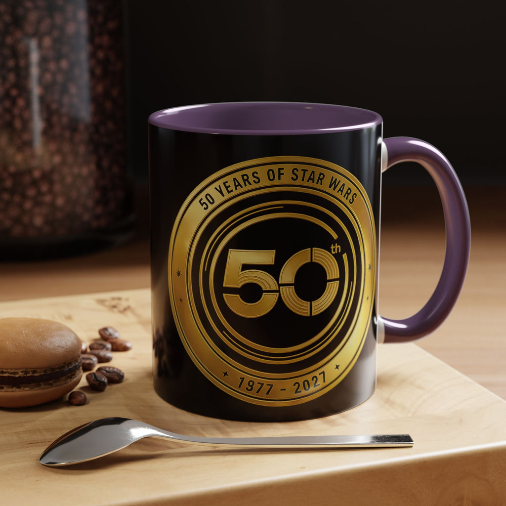 50th Anniversary Star Wars Coffee Mug — 1977–2021 Gold Emblem Accent Mug (11/15 oz)