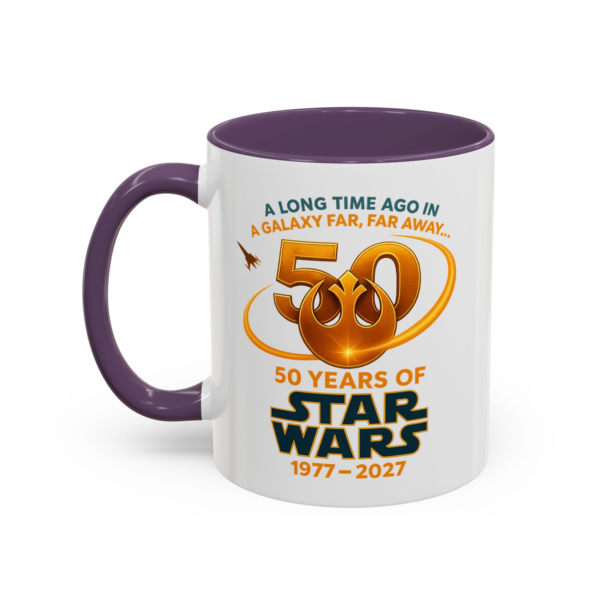 Star Wars 50th Anniversary Accent Coffee Mug — “A Long Time Ago in a Galaxy Far, Far Away” (1977–2027)