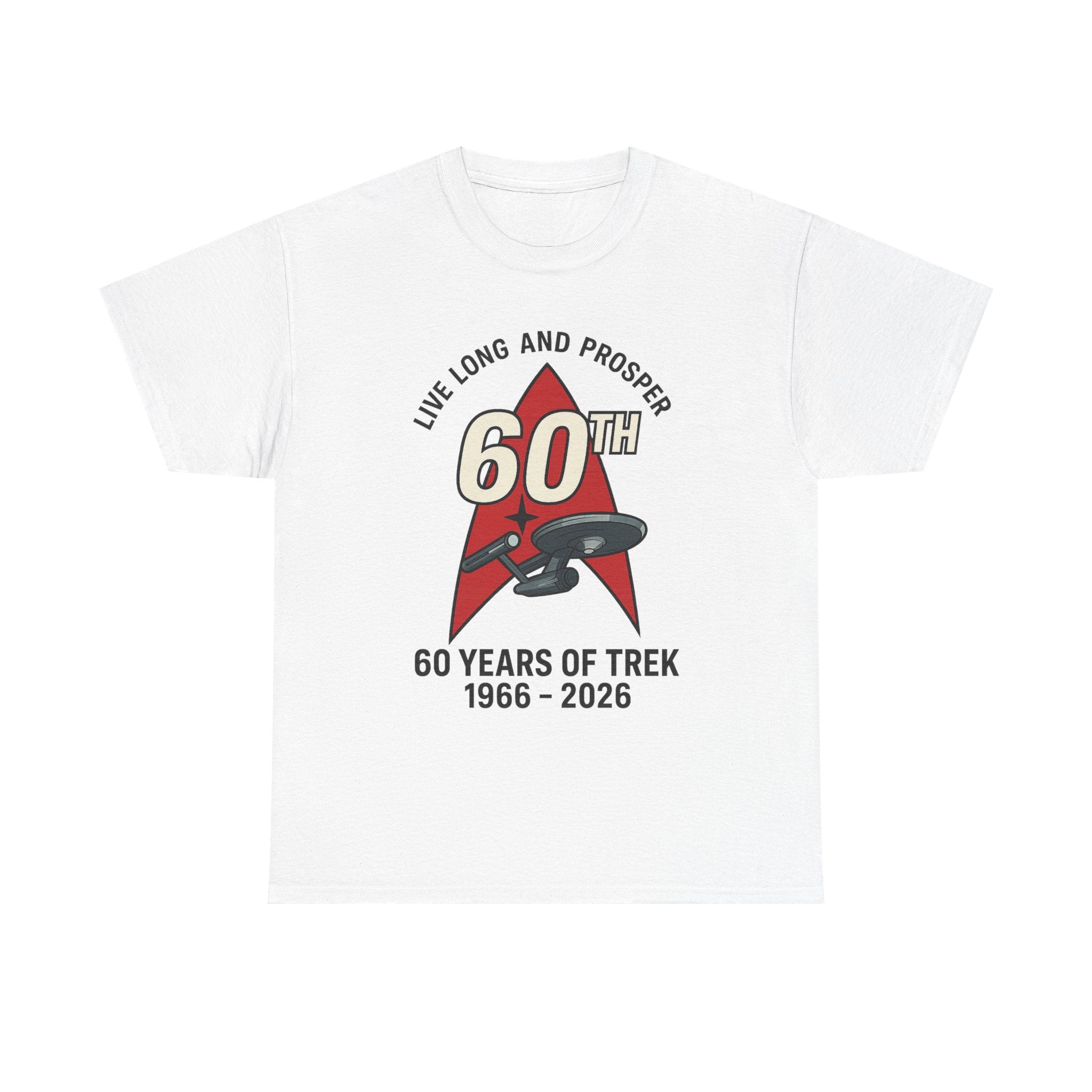 60th Star Trek Anniversary T‑Shirt — "Live Long and Prosper" 1966–2026 Red