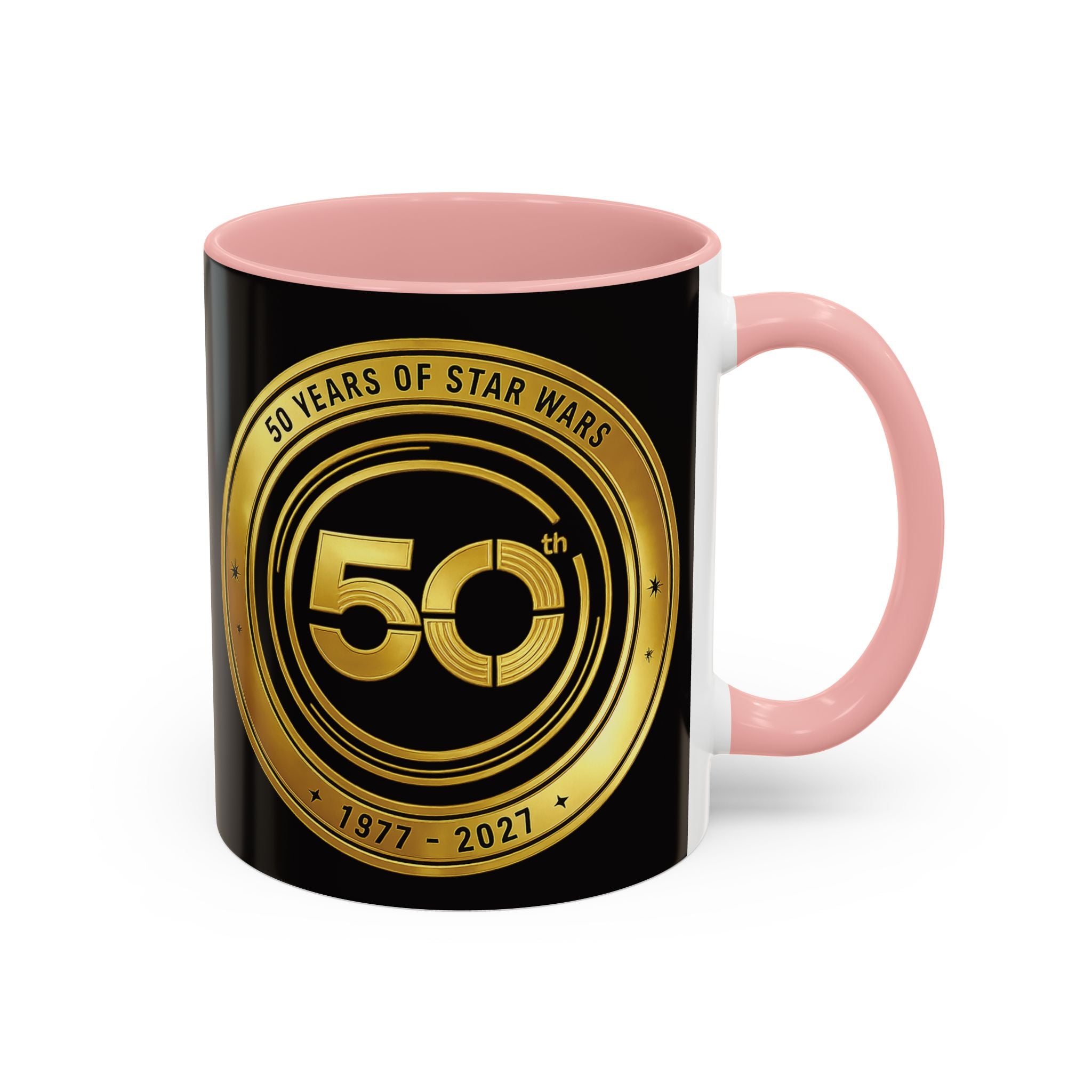 50th Anniversary Star Wars Coffee Mug — 1977–2021 Gold Emblem Accent Mug (11/15 oz)