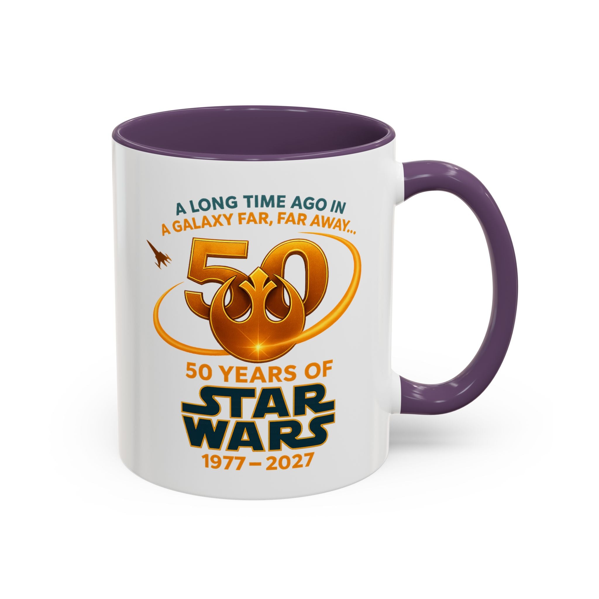 Star Wars 50th Anniversary Accent Coffee Mug — “A Long Time Ago in a Galaxy Far, Far Away” (1977–2027)