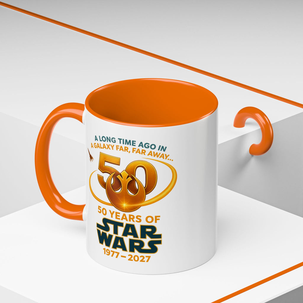 Star Wars 50th Anniversary Accent Coffee Mug — “A Long Time Ago in a Galaxy Far, Far Away” (1977–2027)