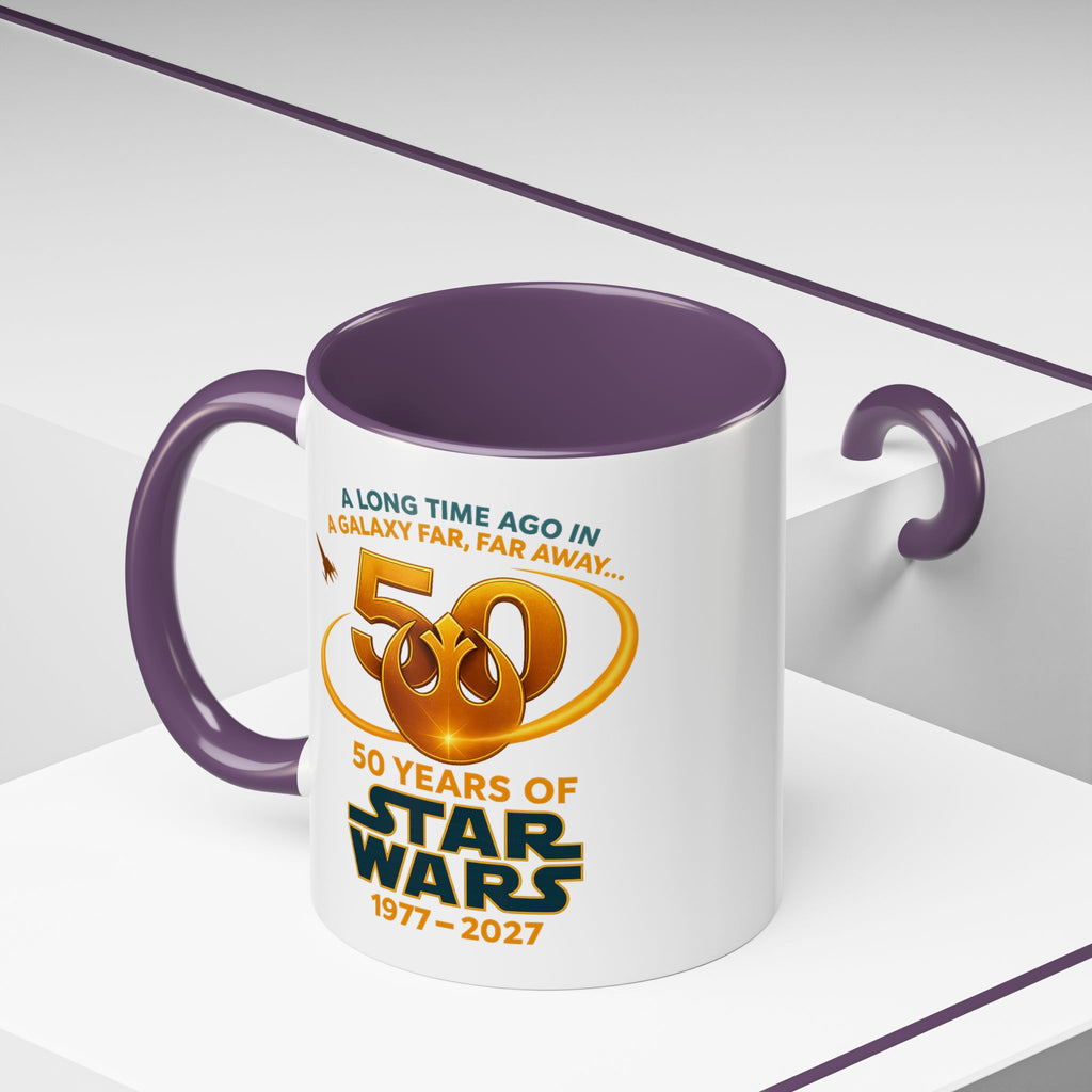 Star Wars 50th Anniversary Accent Coffee Mug — “A Long Time Ago in a Galaxy Far, Far Away” (1977–2027)