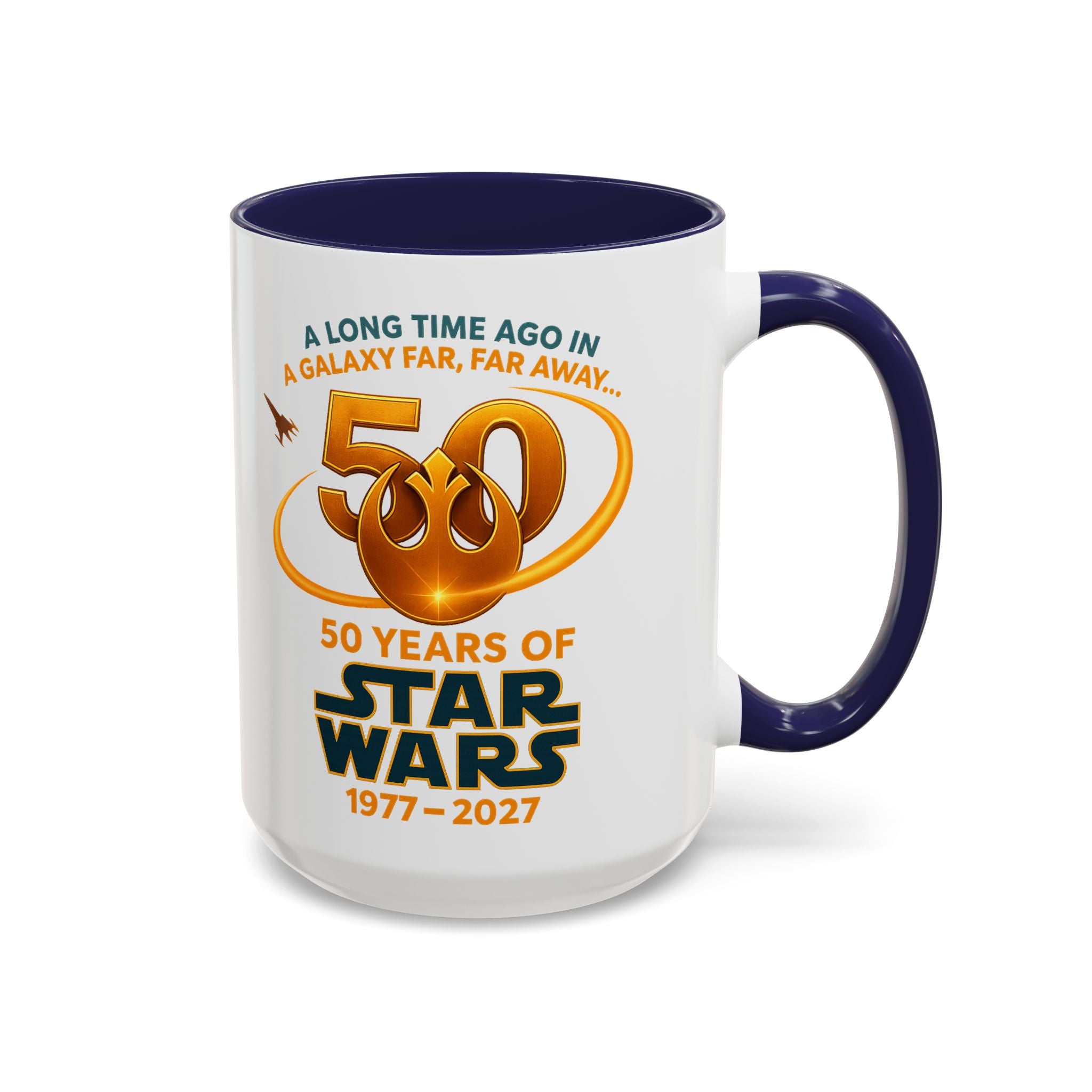 Star Wars 50th Anniversary Accent Coffee Mug — “A Long Time Ago in a Galaxy Far, Far Away” (1977–2027)