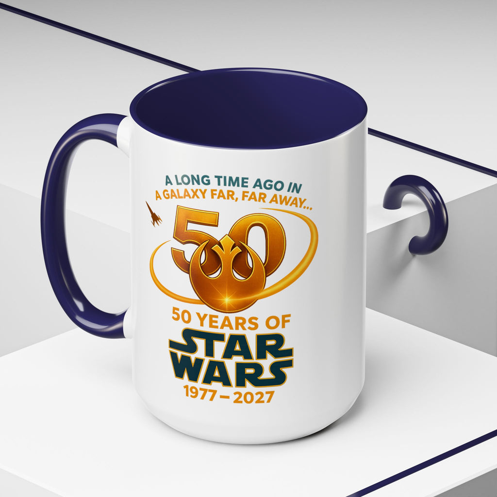 Star Wars 50th Anniversary Accent Coffee Mug — “A Long Time Ago in a Galaxy Far, Far Away” (1977–2027)