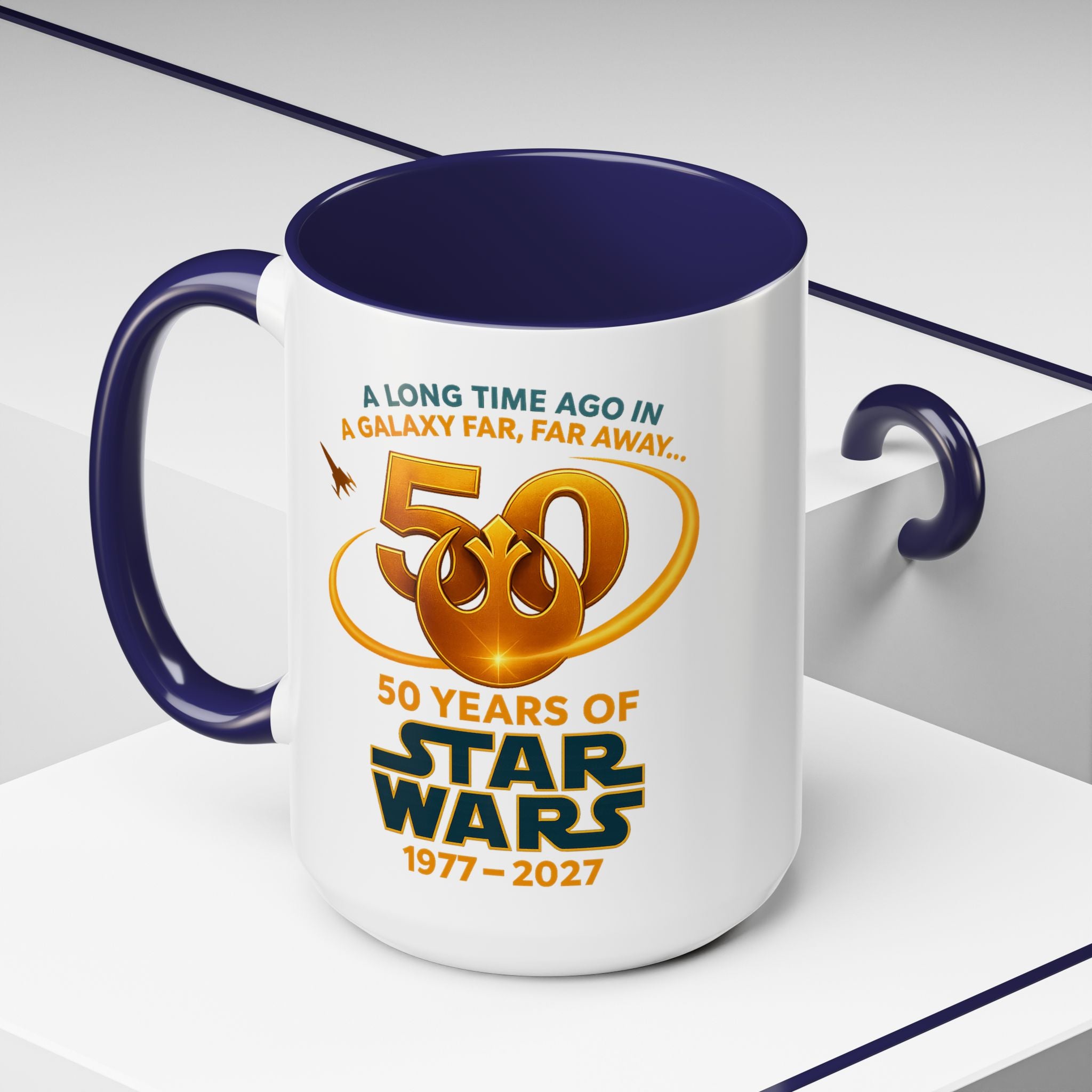 Star Wars 50th Anniversary Accent Coffee Mug — “A Long Time Ago in a Galaxy Far, Far Away” (1977–2027)