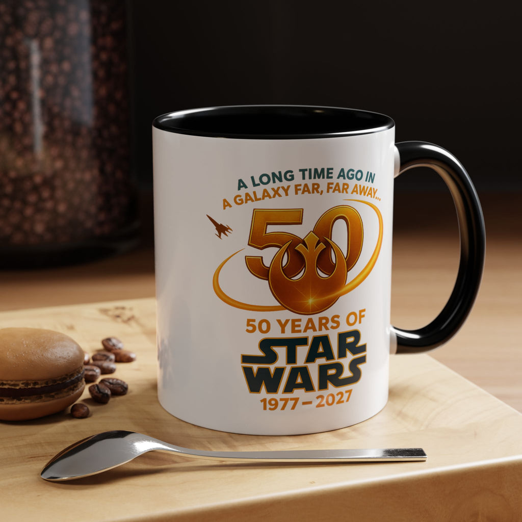 Star Wars 50th Anniversary Accent Coffee Mug — “A Long Time Ago in a Galaxy Far, Far Away” (1977–2027)