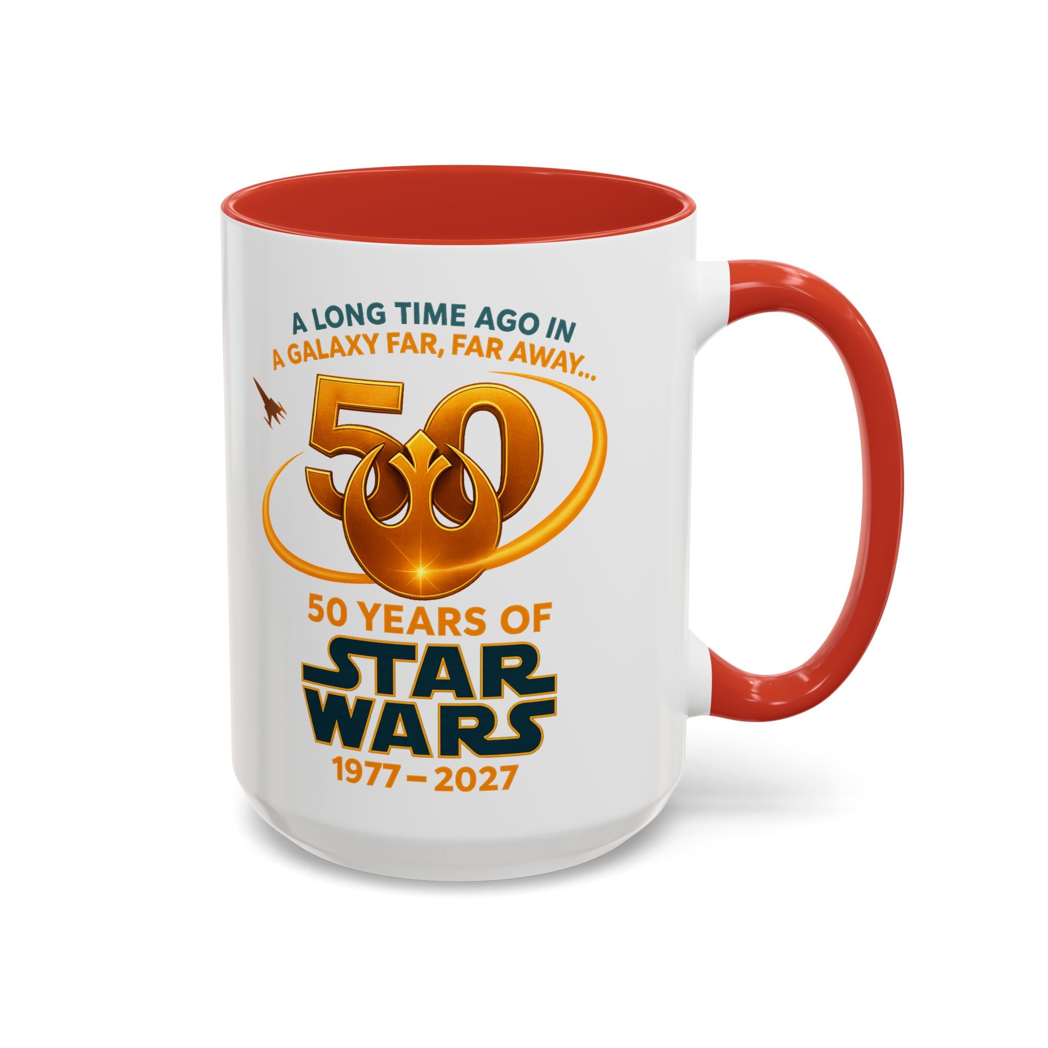 Star Wars 50th Anniversary Accent Coffee Mug — “A Long Time Ago in a Galaxy Far, Far Away” (1977–2027)