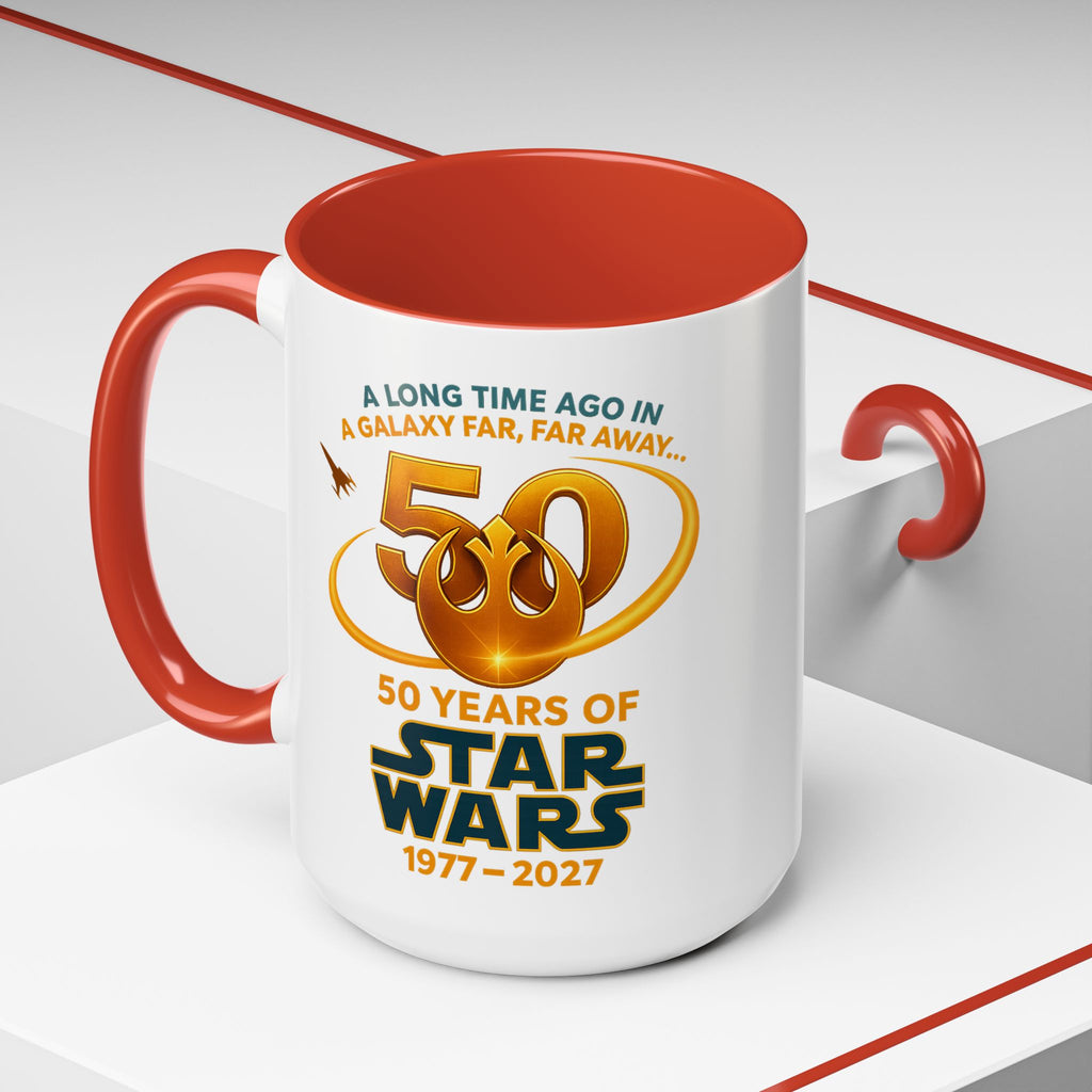 Star Wars 50th Anniversary Accent Coffee Mug — “A Long Time Ago in a Galaxy Far, Far Away” (1977–2027)