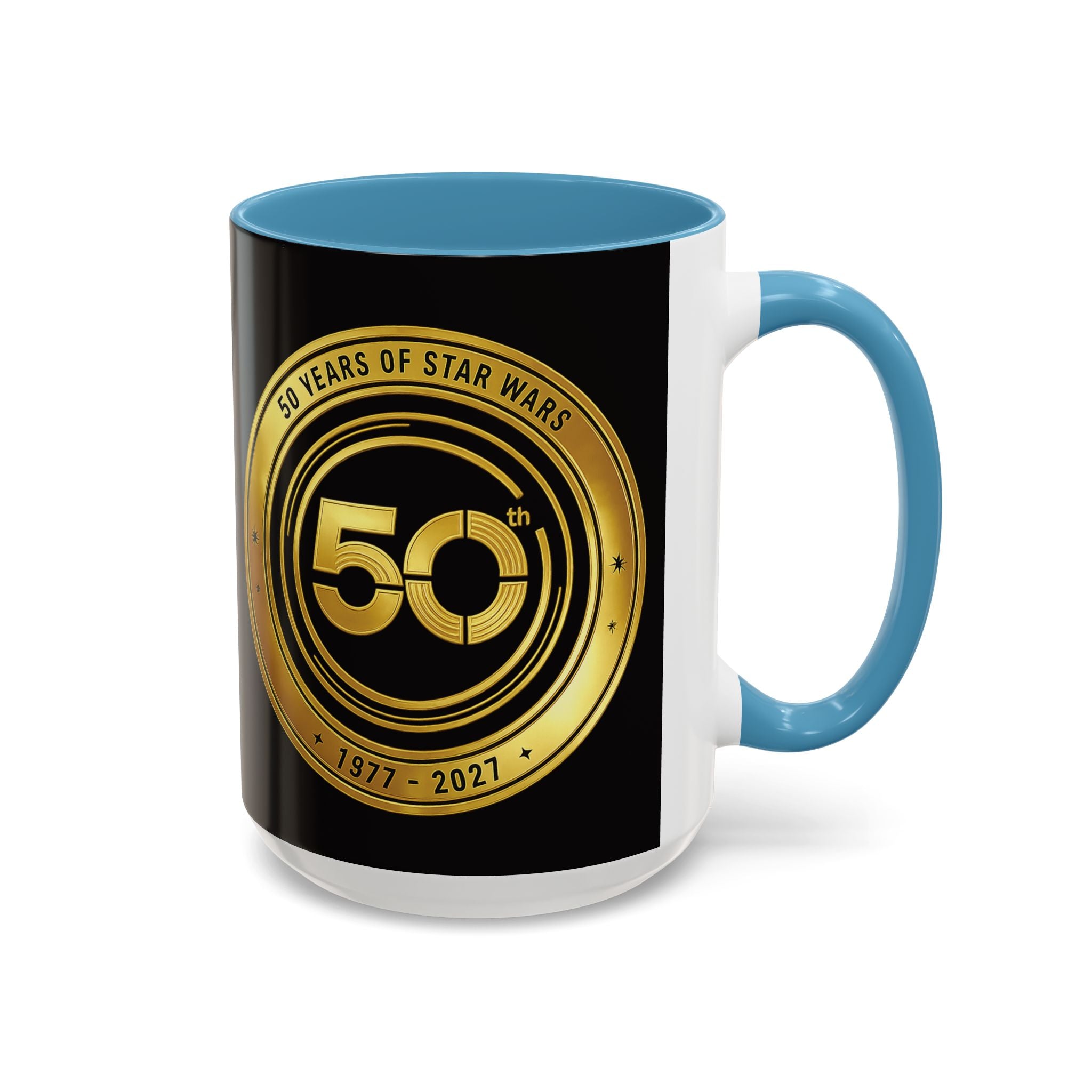 50th Anniversary Star Wars Coffee Mug — 1977–2021 Gold Emblem Accent Mug (11/15 oz)