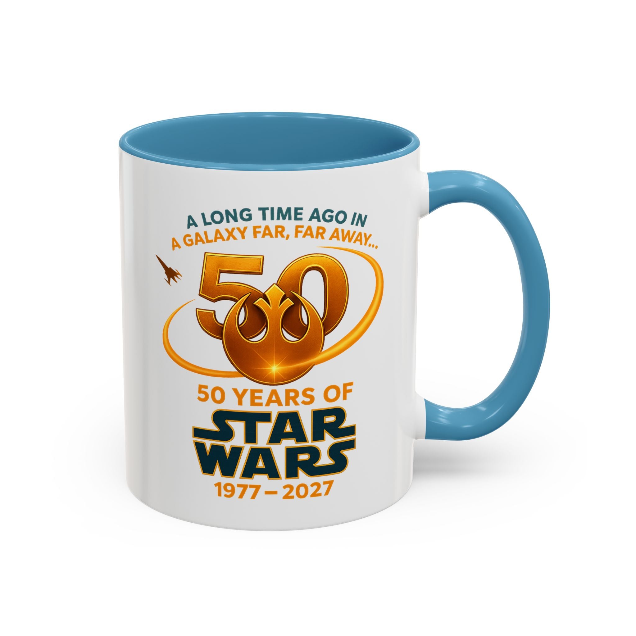 Star Wars 50th Anniversary Accent Coffee Mug — “A Long Time Ago in a Galaxy Far, Far Away” (1977–2027)