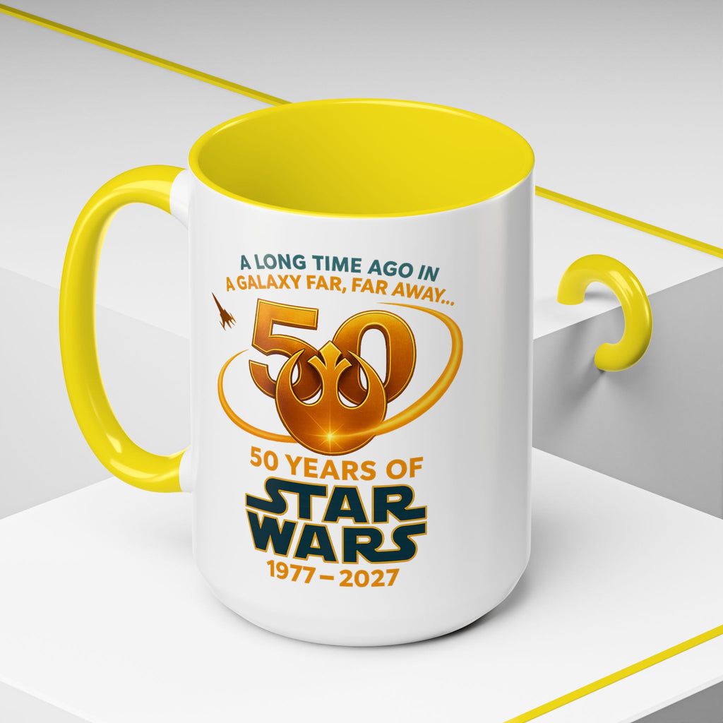 Star Wars 50th Anniversary Accent Coffee Mug — “A Long Time Ago in a Galaxy Far, Far Away” (1977–2027)