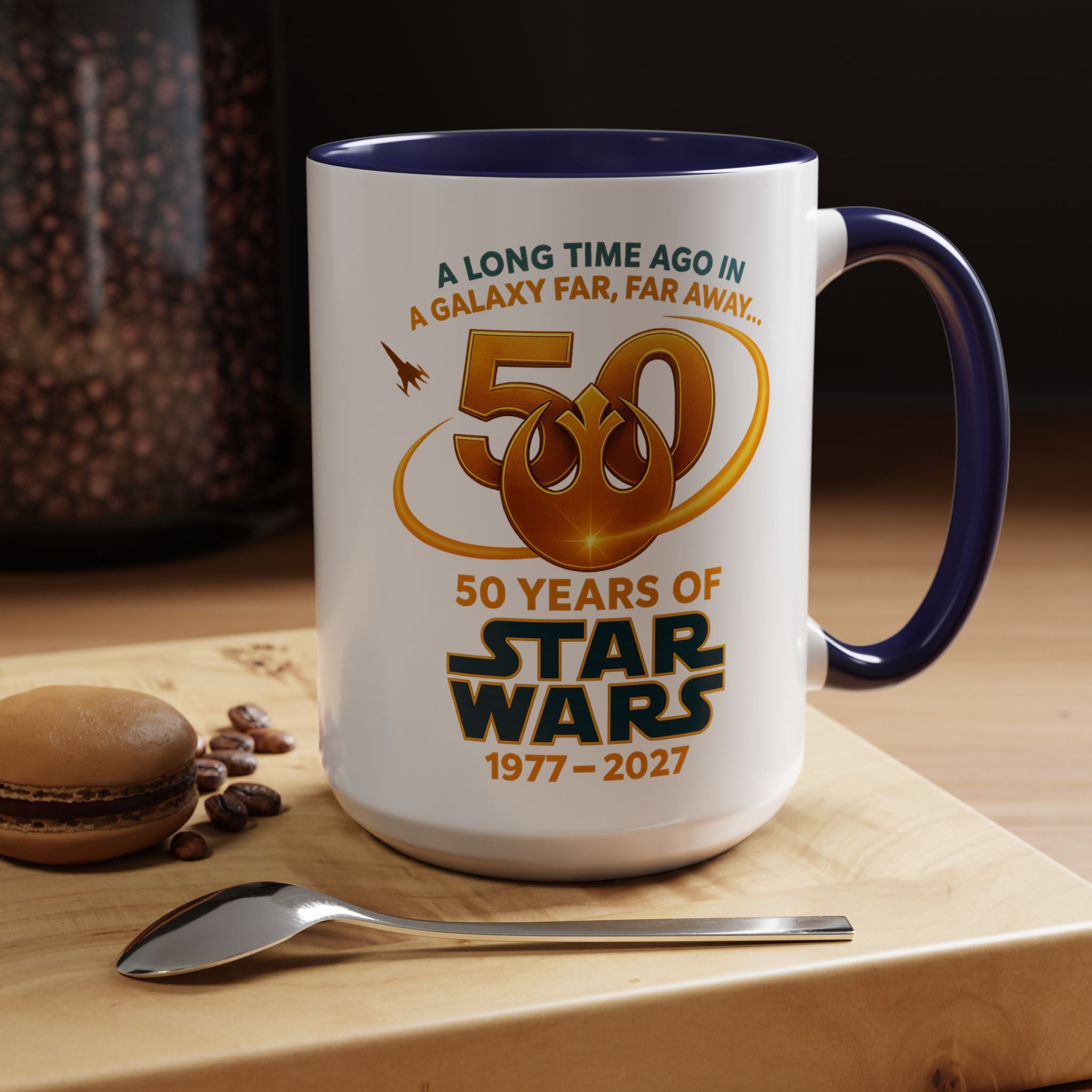 Star Wars 50th Anniversary Accent Coffee Mug — “A Long Time Ago in a Galaxy Far, Far Away” (1977–2027)