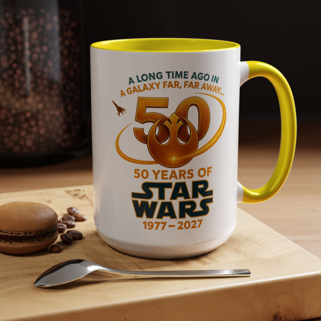 Star Wars 50th Anniversary Accent Coffee Mug — “A Long Time Ago in a Galaxy Far, Far Away” (1977–2027)