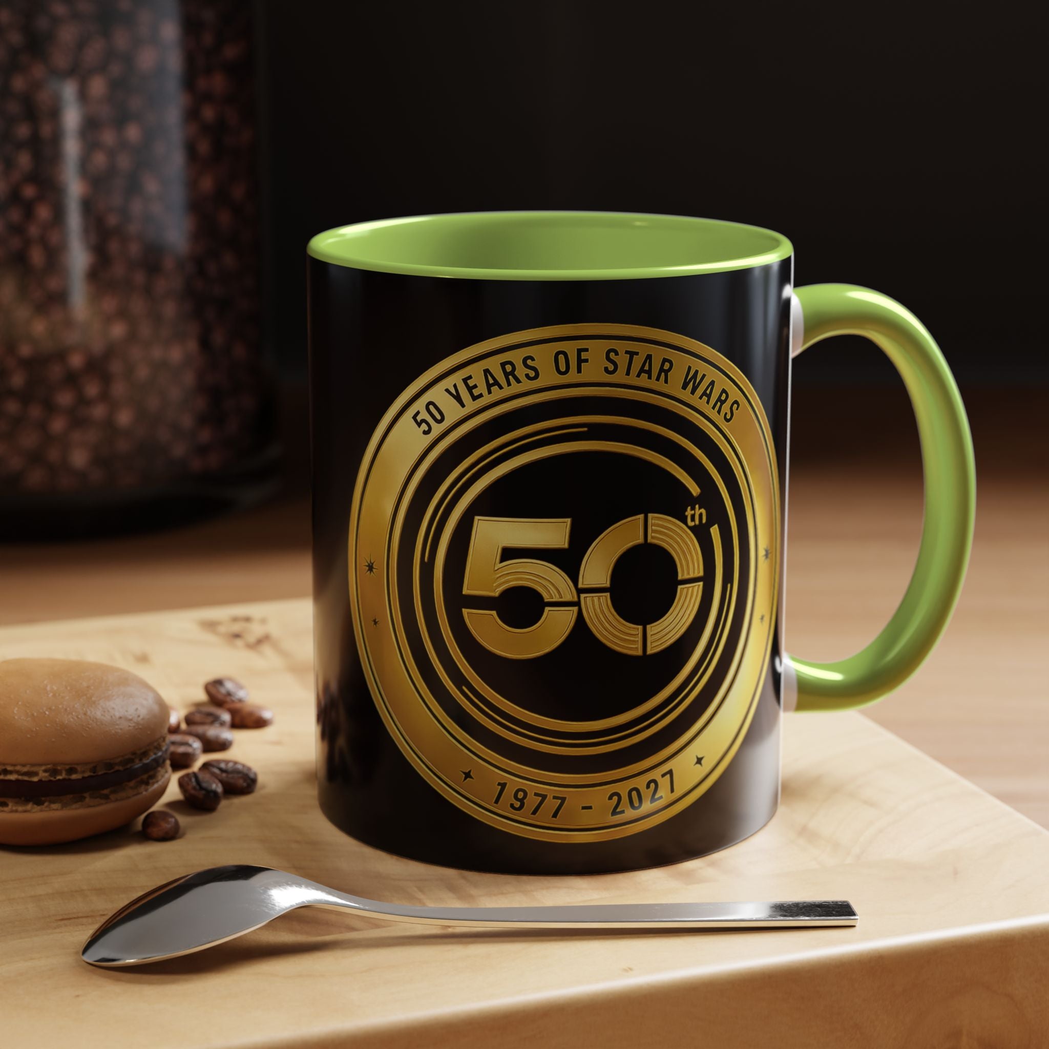 50th Anniversary Star Wars Coffee Mug — 1977–2021 Gold Emblem Accent Mug (11/15 oz)