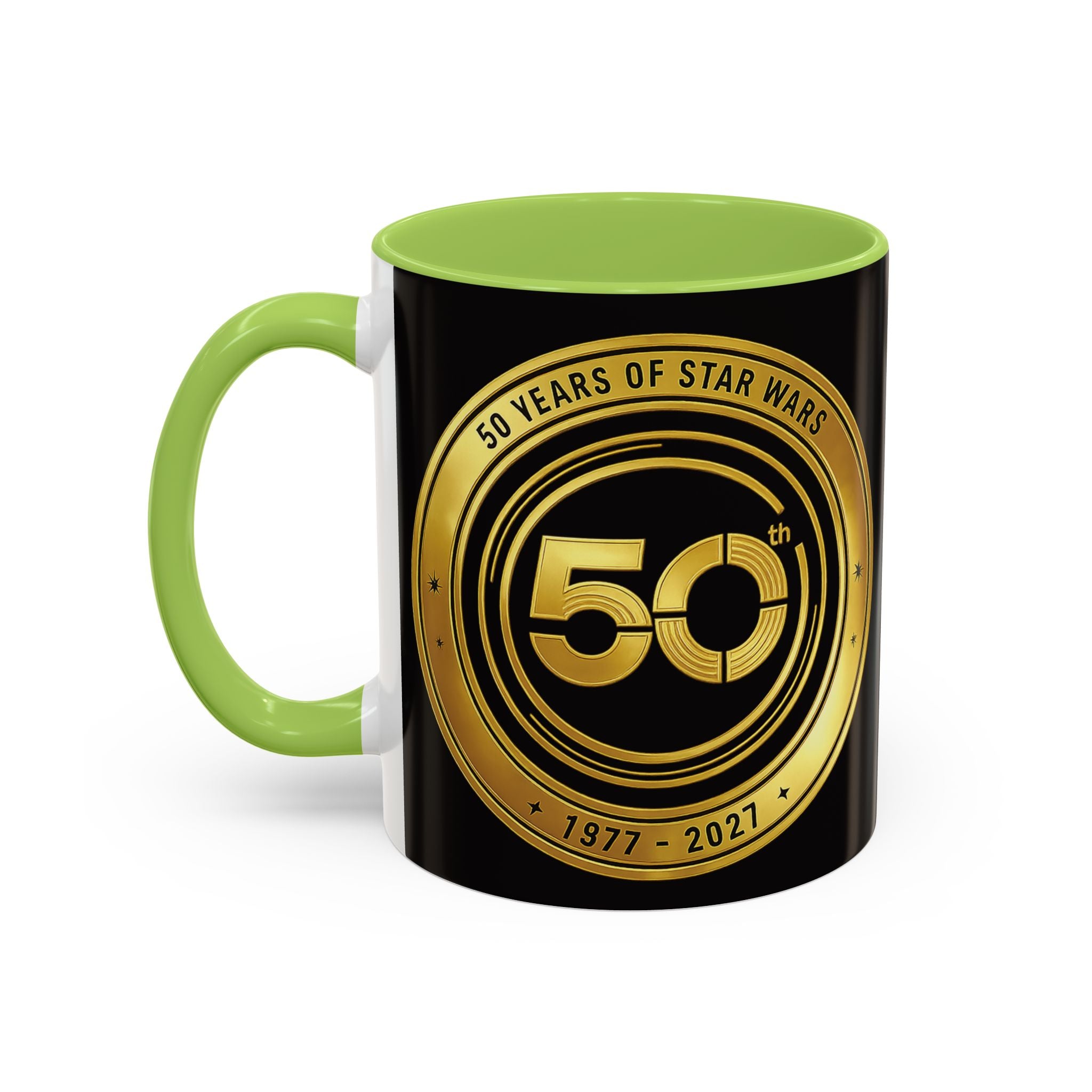50th Anniversary Star Wars Coffee Mug — 1977–2021 Gold Emblem Accent Mug (11/15 oz)