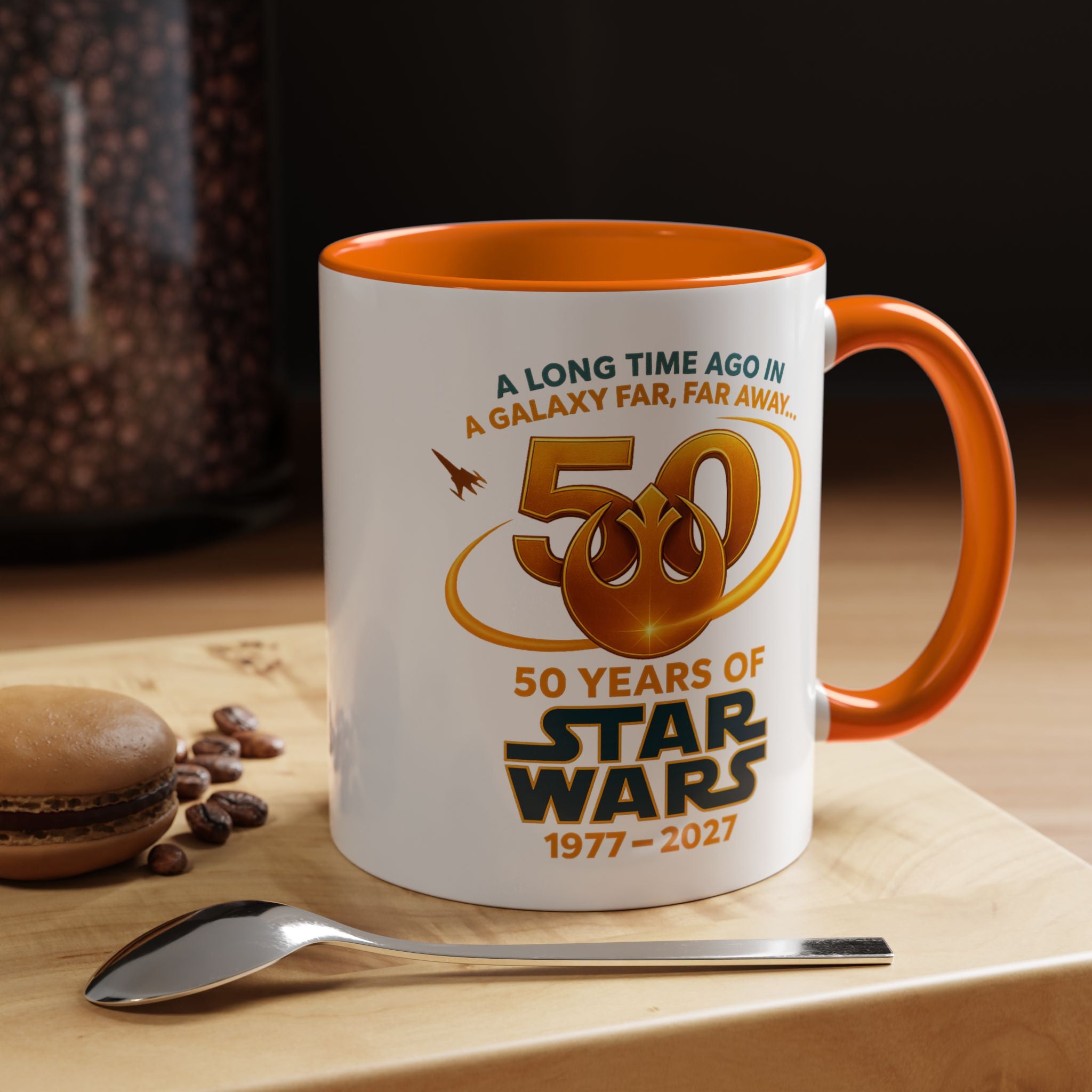Star Wars 50th Anniversary Accent Coffee Mug — “A Long Time Ago in a Galaxy Far, Far Away” (1977–2027)