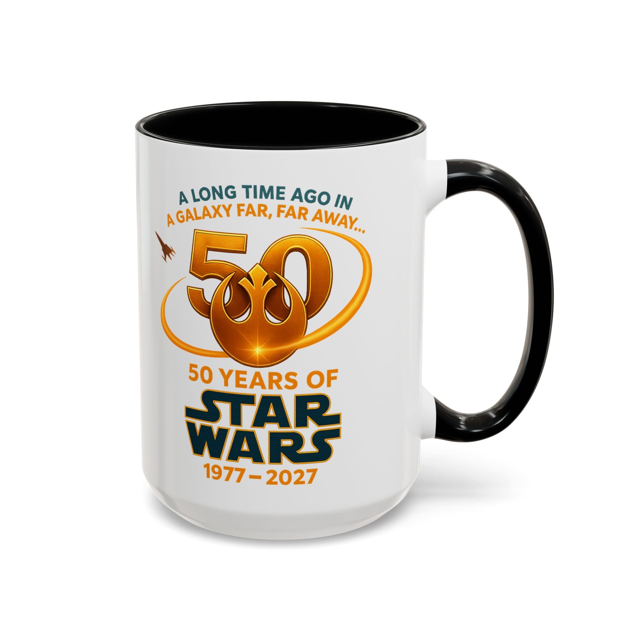 Star Wars 50th Anniversary Accent Coffee Mug — “A Long Time Ago in a Galaxy Far, Far Away” (1977–2027)