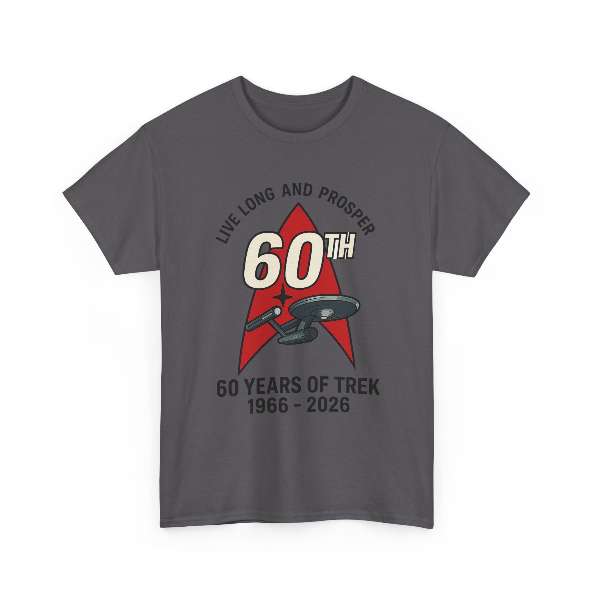 60th Star Trek Anniversary T‑Shirt — "Live Long and Prosper" 1966–2026 Red