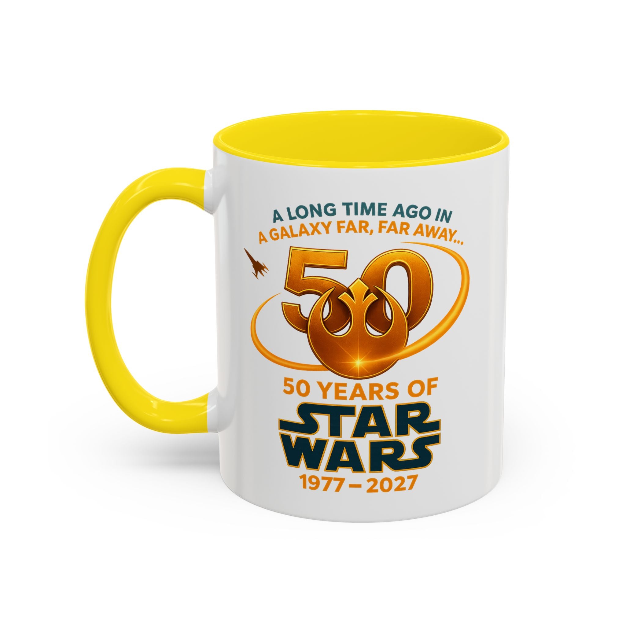 Star Wars 50th Anniversary Accent Coffee Mug — “A Long Time Ago in a Galaxy Far, Far Away” (1977–2027)