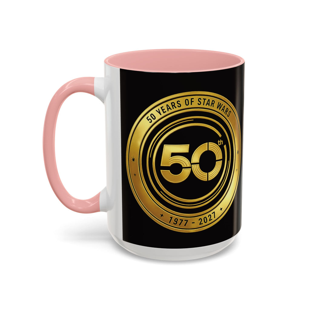 50th Anniversary Star Wars Coffee Mug — 1977–2021 Gold Emblem Accent Mug (11/15 oz)