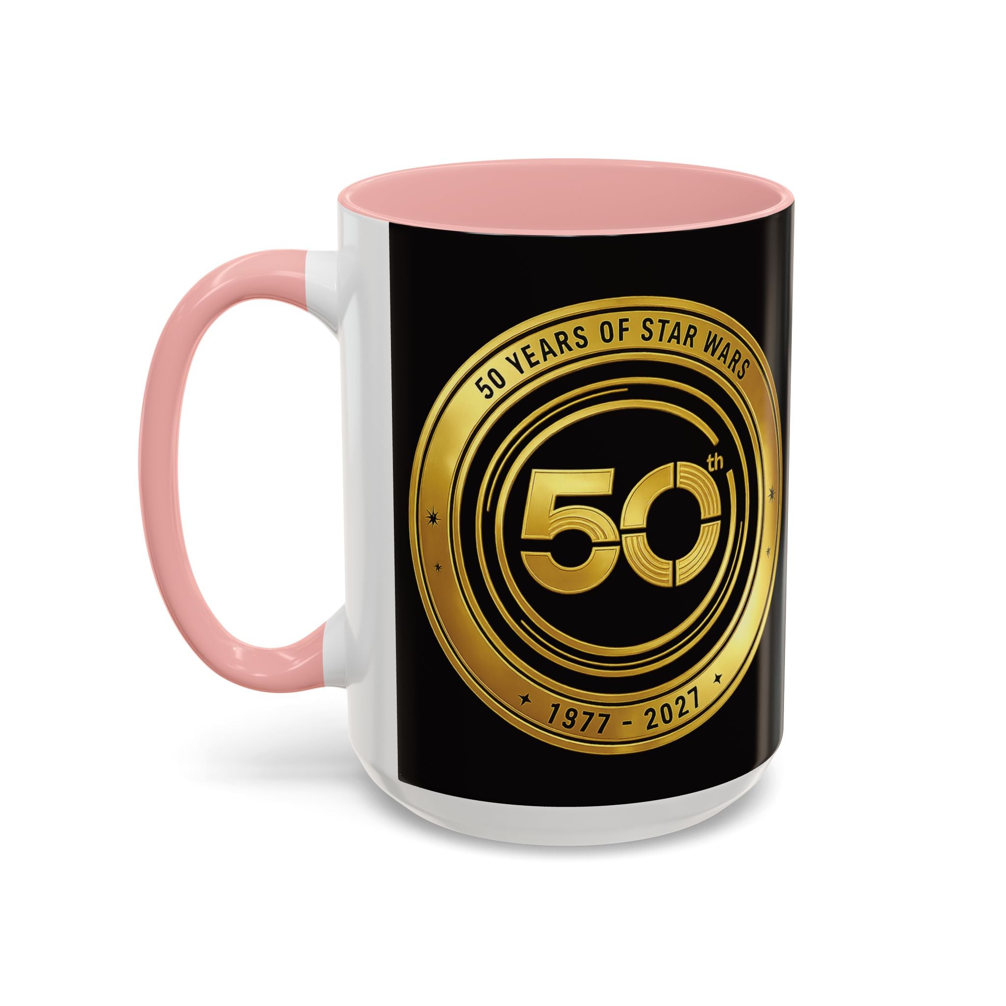 50th Anniversary Star Wars Coffee Mug — 1977–2021 Gold Emblem Accent Mug (11/15 oz)