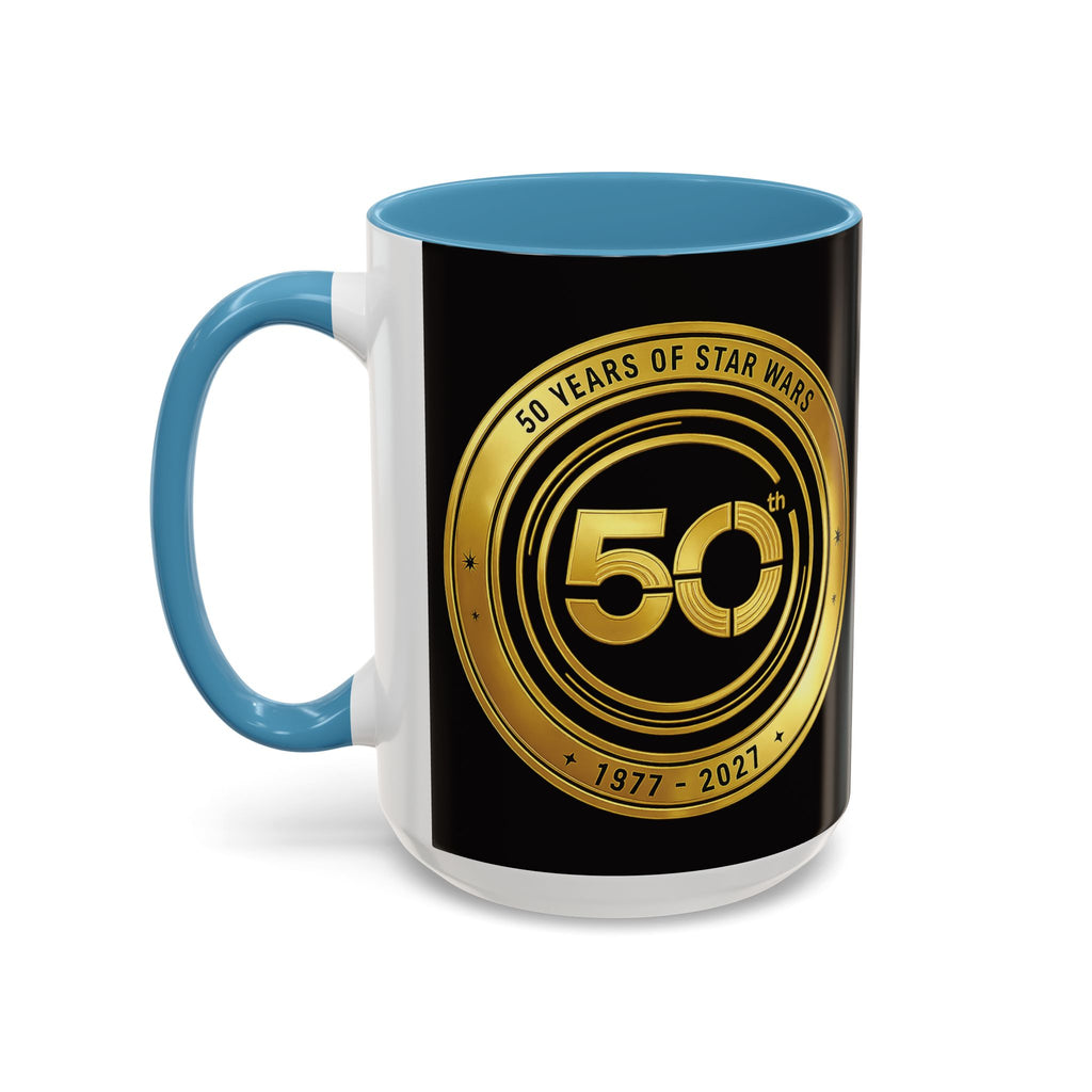 50th Anniversary Star Wars Coffee Mug — 1977–2021 Gold Emblem Accent Mug (11/15 oz)
