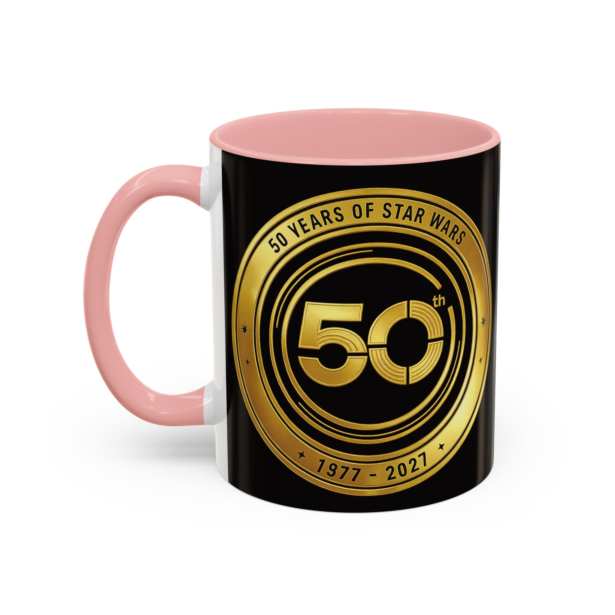 50th Anniversary Star Wars Coffee Mug — 1977–2021 Gold Emblem Accent Mug (11/15 oz)