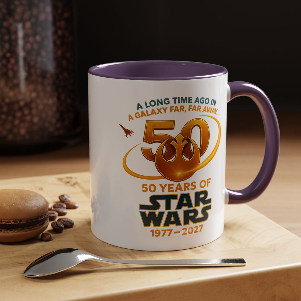 Star Wars 50th Anniversary Accent Coffee Mug — “A Long Time Ago in a Galaxy Far, Far Away” (1977–2027)