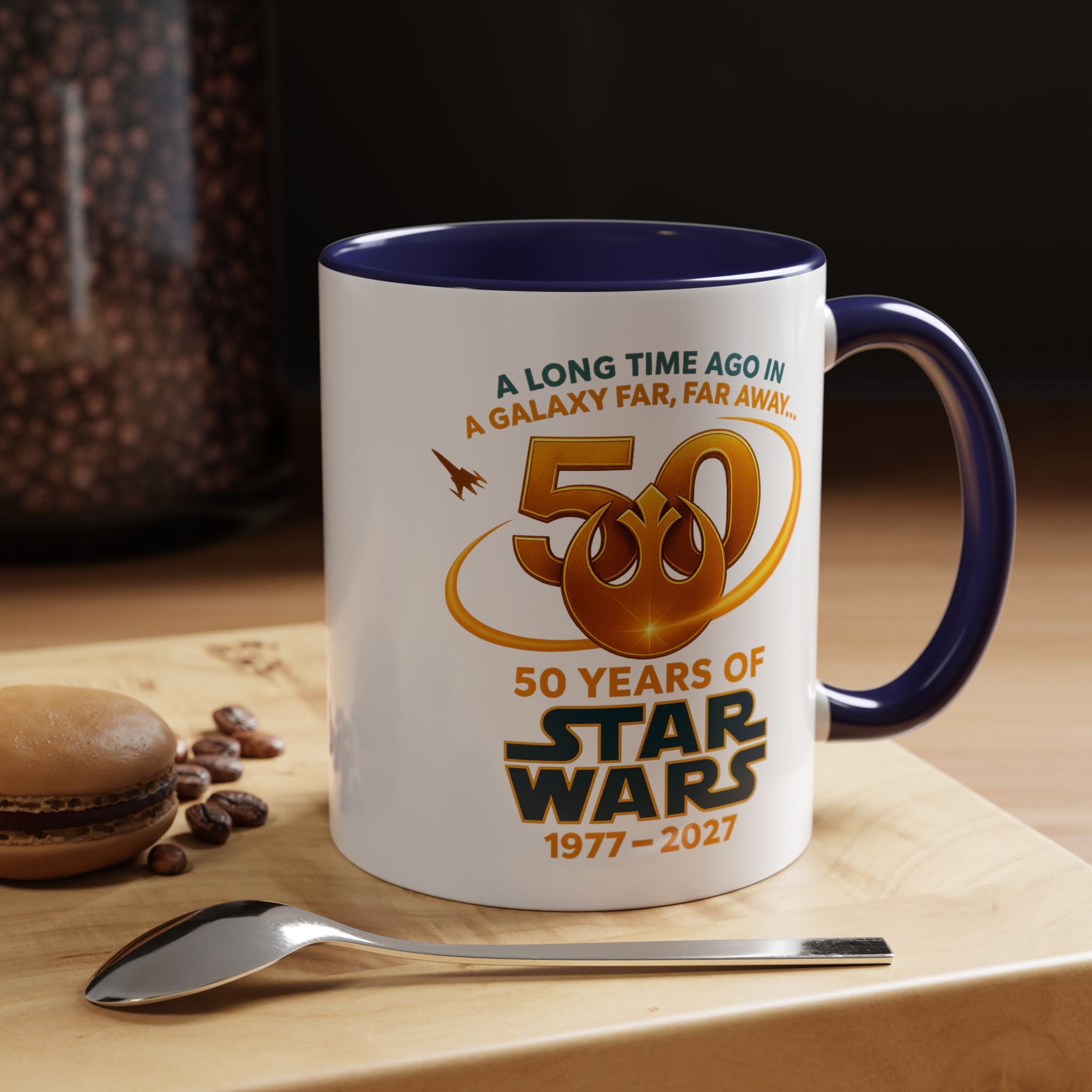 Star Wars 50th Anniversary Accent Coffee Mug — “A Long Time Ago in a Galaxy Far, Far Away” (1977–2027)