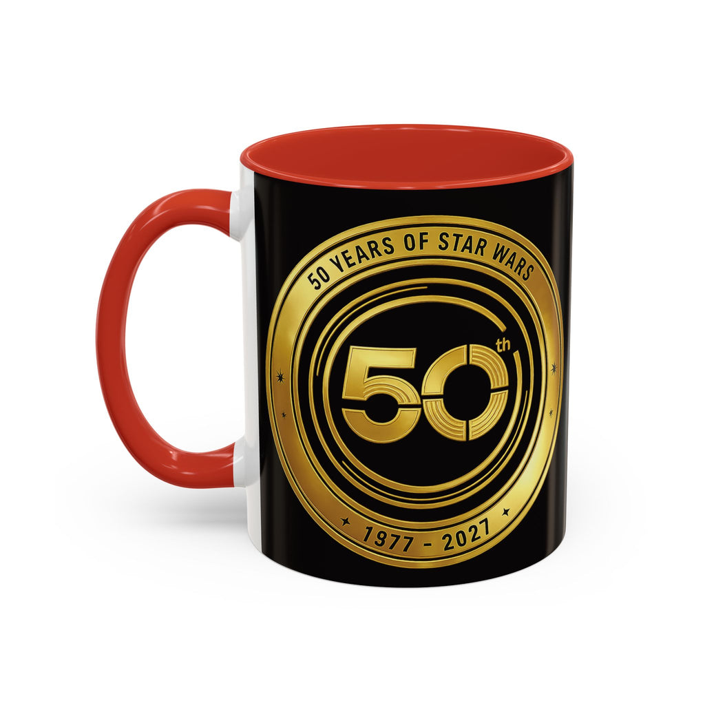 50th Anniversary Star Wars Coffee Mug — 1977–2021 Gold Emblem Accent Mug (11/15 oz)