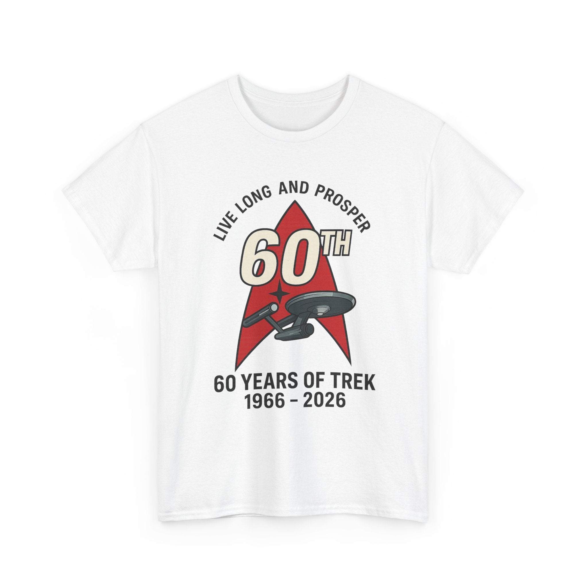 60th Star Trek Anniversary T‑Shirt — "Live Long and Prosper" 1966–2026 Red
