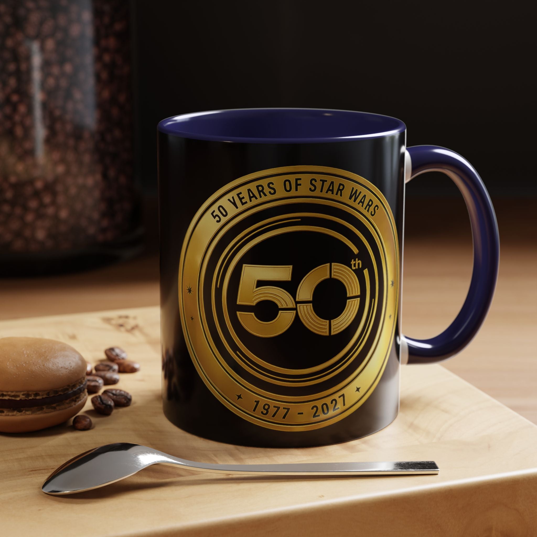 50th Anniversary Star Wars Coffee Mug — 1977–2021 Gold Emblem Accent Mug (11/15 oz)