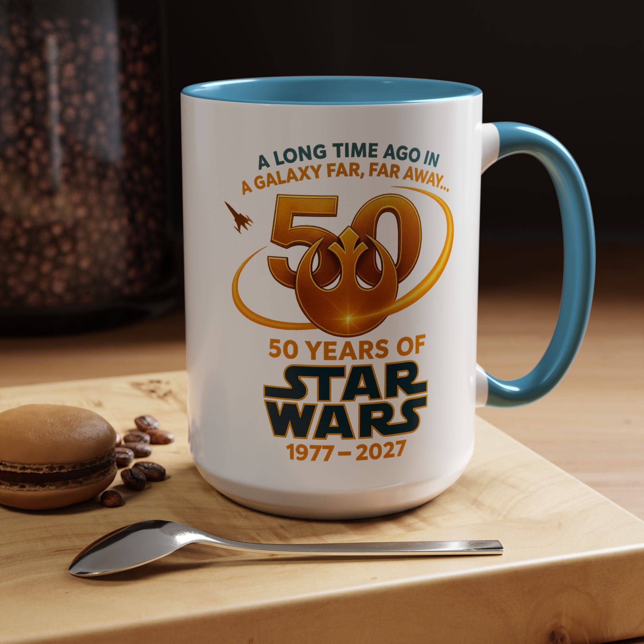 Star Wars 50th Anniversary Accent Coffee Mug — “A Long Time Ago in a Galaxy Far, Far Away” (1977–2027)