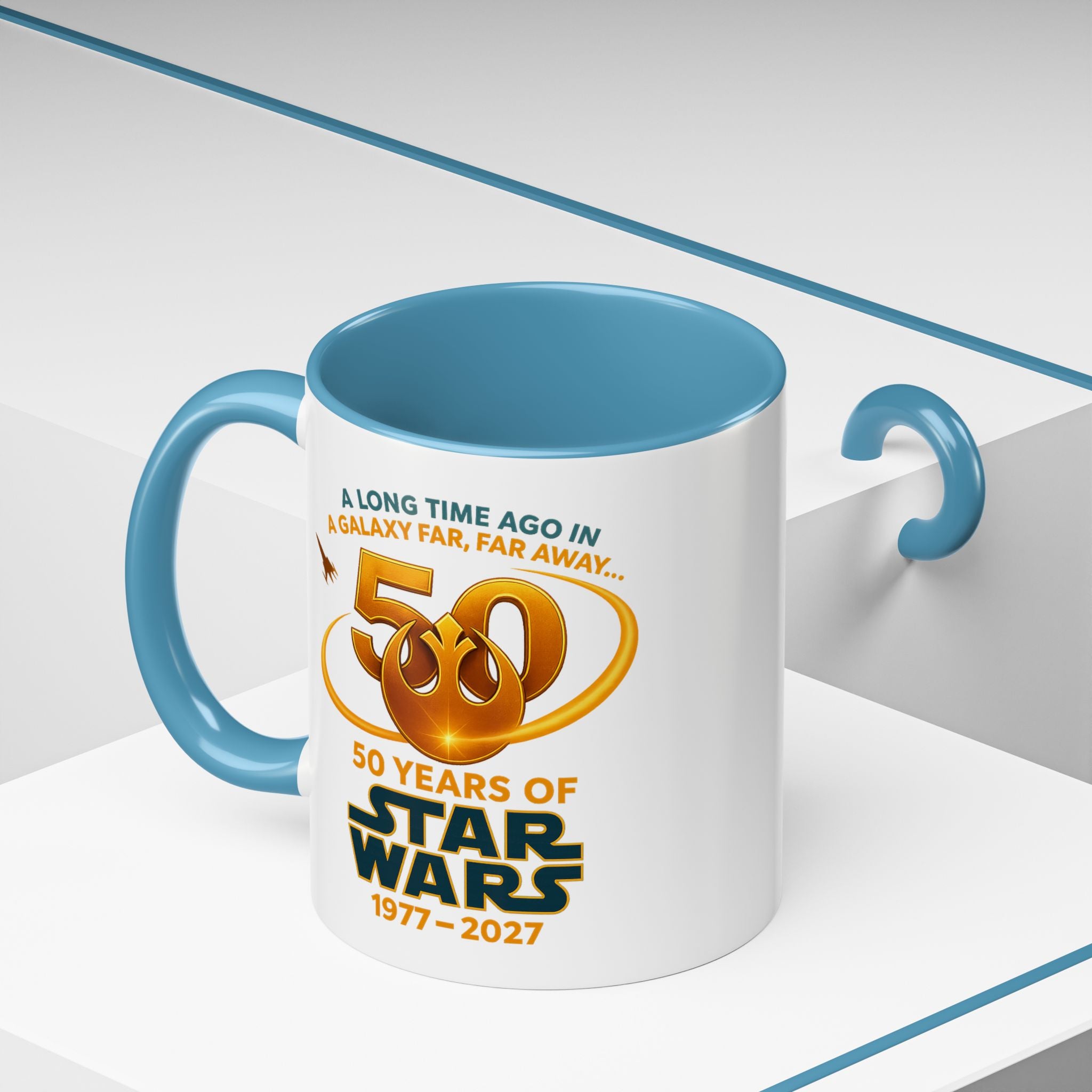 Star Wars 50th Anniversary Accent Coffee Mug — “A Long Time Ago in a Galaxy Far, Far Away” (1977–2027)