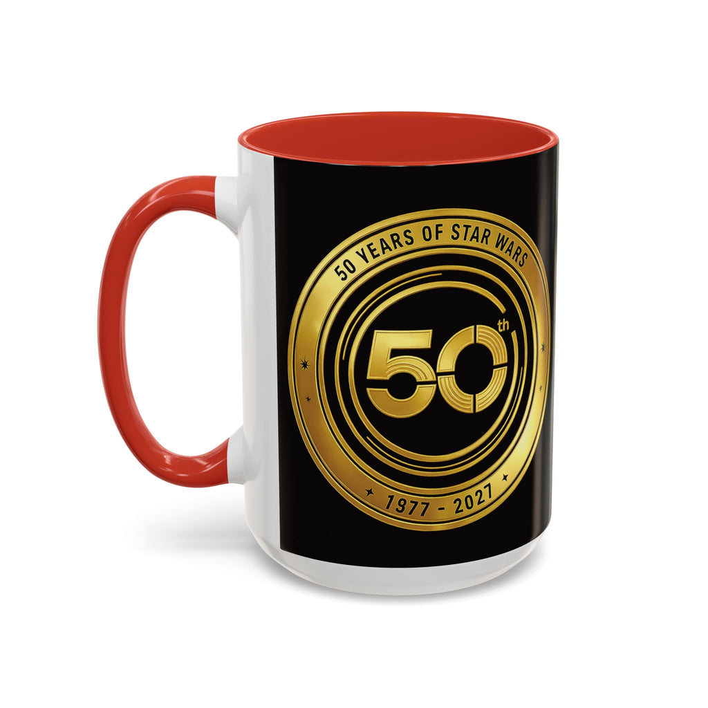50th Anniversary Star Wars Coffee Mug — 1977–2021 Gold Emblem Accent Mug (11/15 oz)