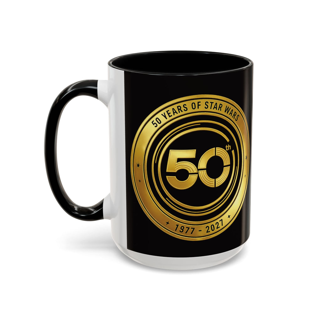 50th Anniversary Star Wars Coffee Mug — 1977–2021 Gold Emblem Accent Mug (11/15 oz)