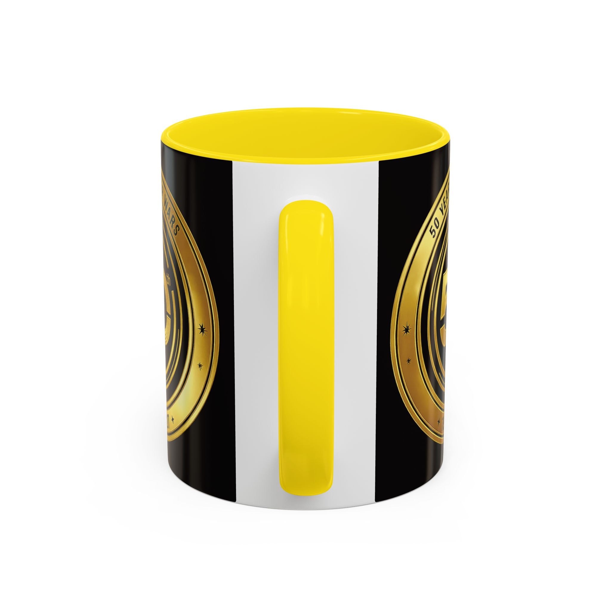 50th Anniversary Star Wars Coffee Mug — 1977–2021 Gold Emblem Accent Mug (11/15 oz)