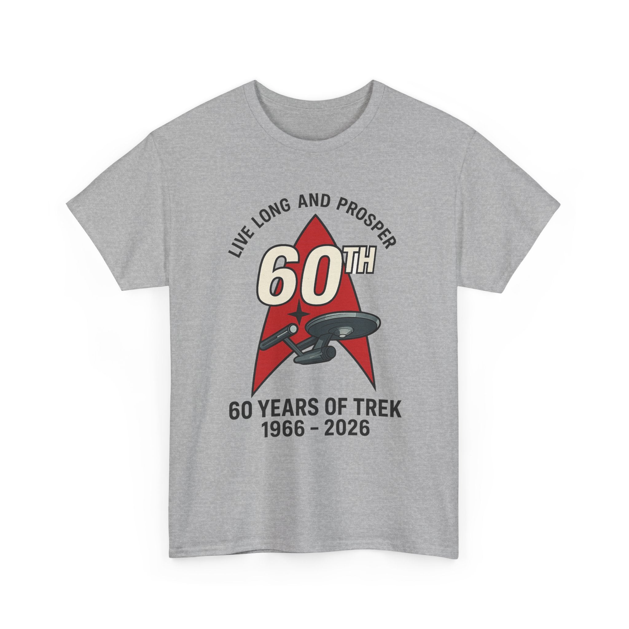 60th Star Trek Anniversary T‑Shirt — "Live Long and Prosper" 1966–2026 Red